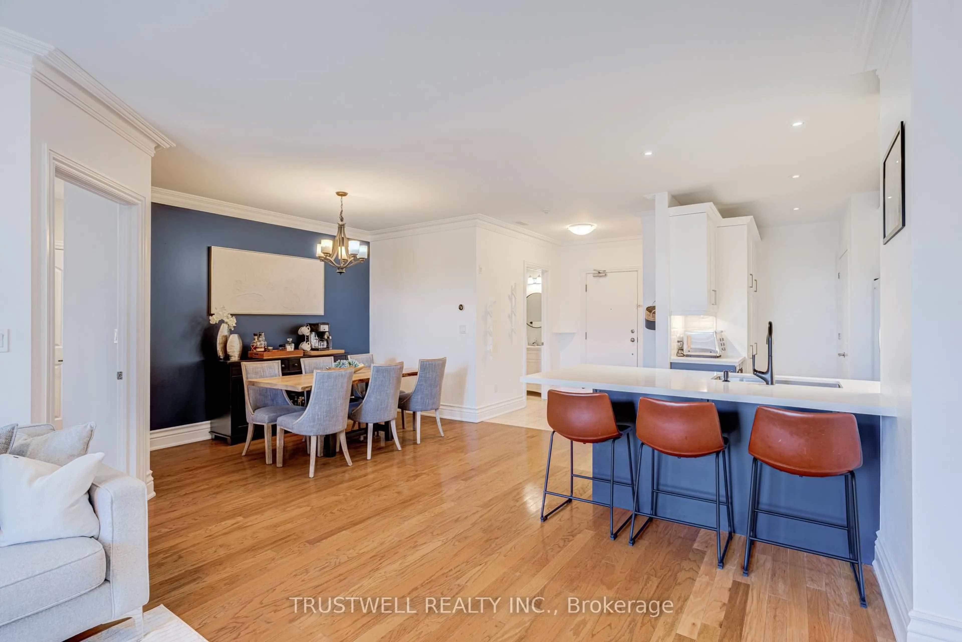 Open concept kitchen, wood/laminate floor for 1 Verclaire Gate #303, Markham Ontario L3R 8N1