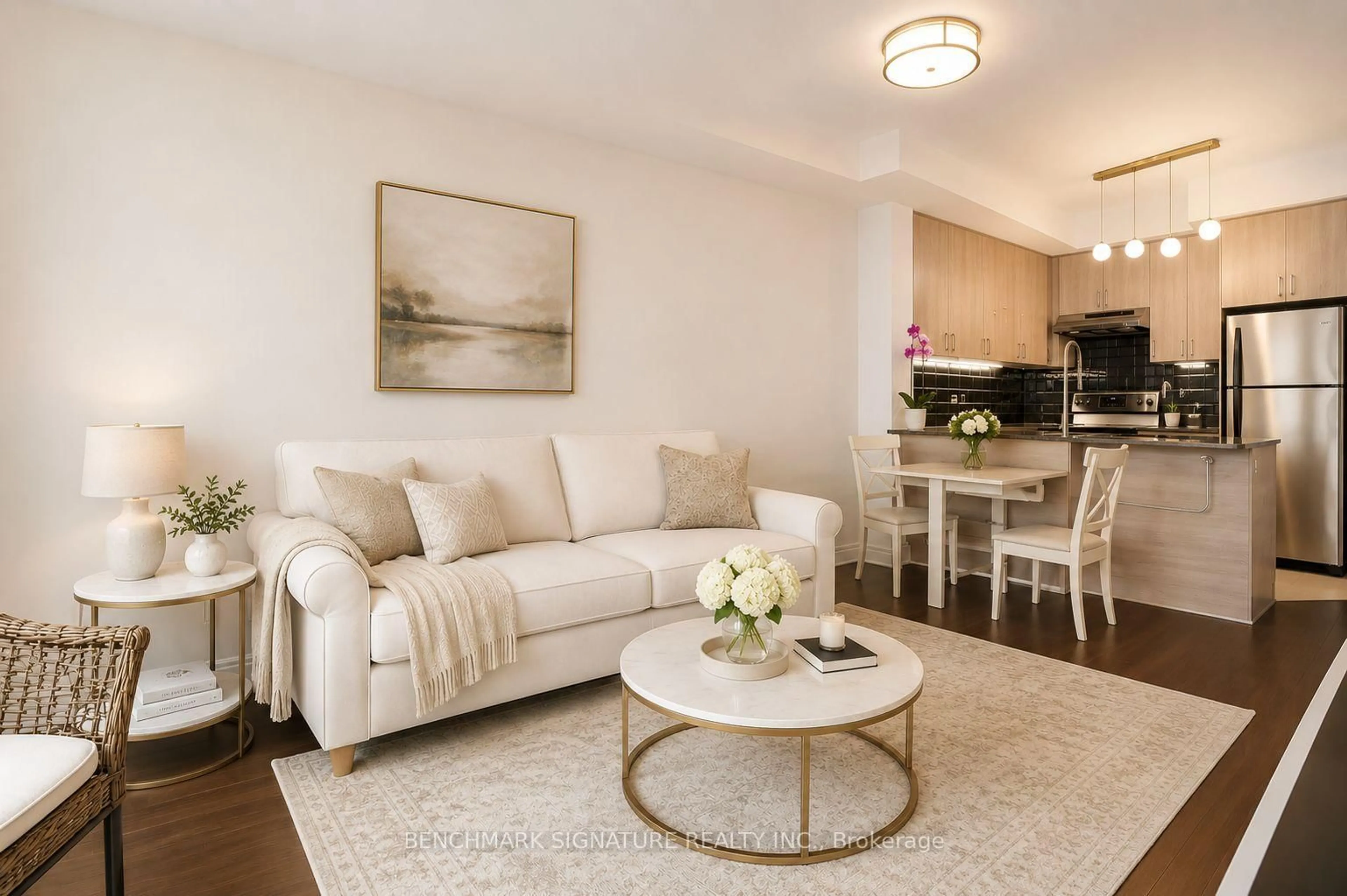 Living room with furniture, wood/laminate floor for 8110 Birchmount Rd #315E, Markham Ontario L6G 0E3