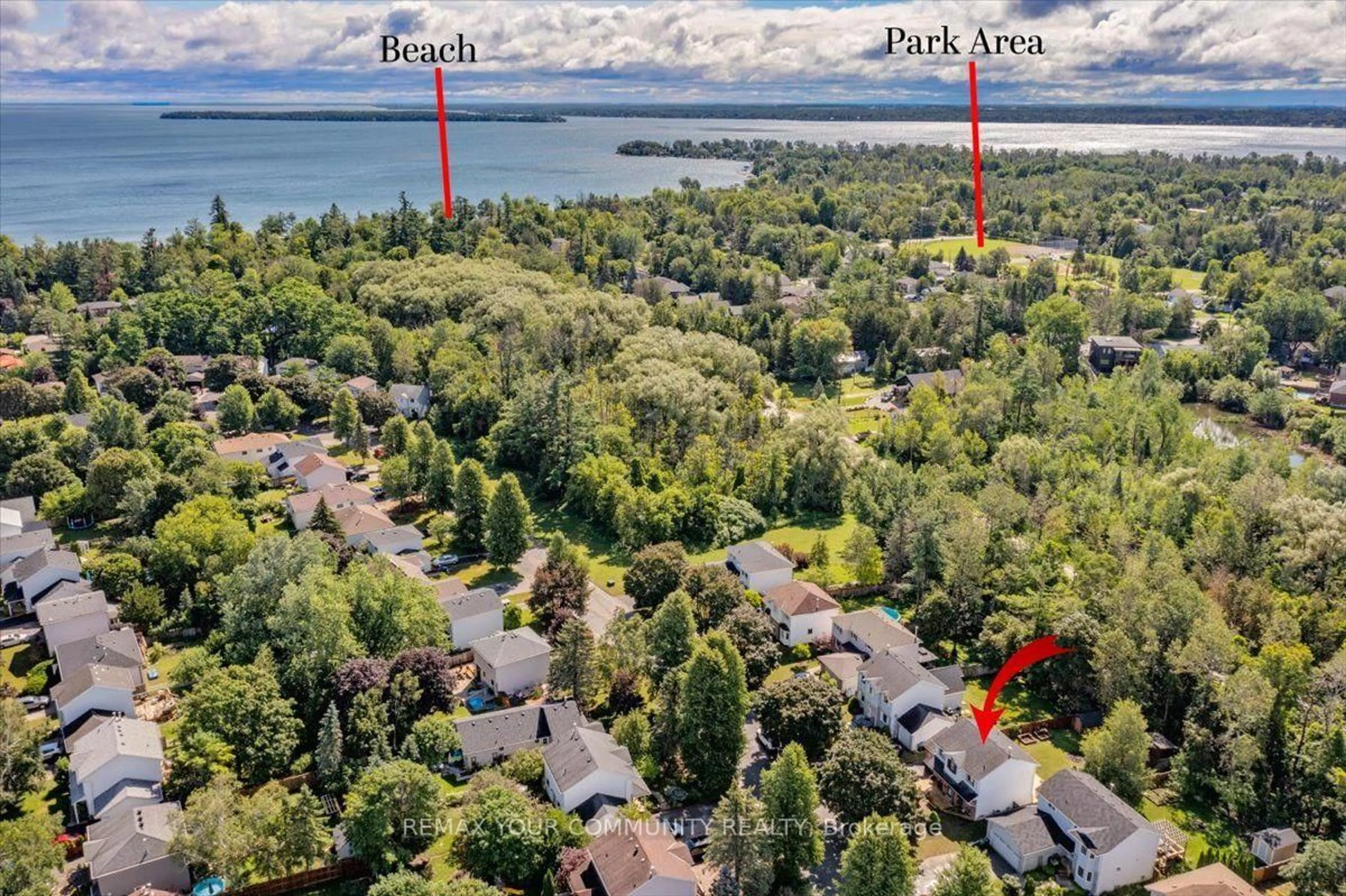 A pic from outside/outdoor area/front of a property/back of a property/a pic from drone, water/lake/river/ocean view for 1005 Vance Cres, Innisfil Ontario L0L 2M0