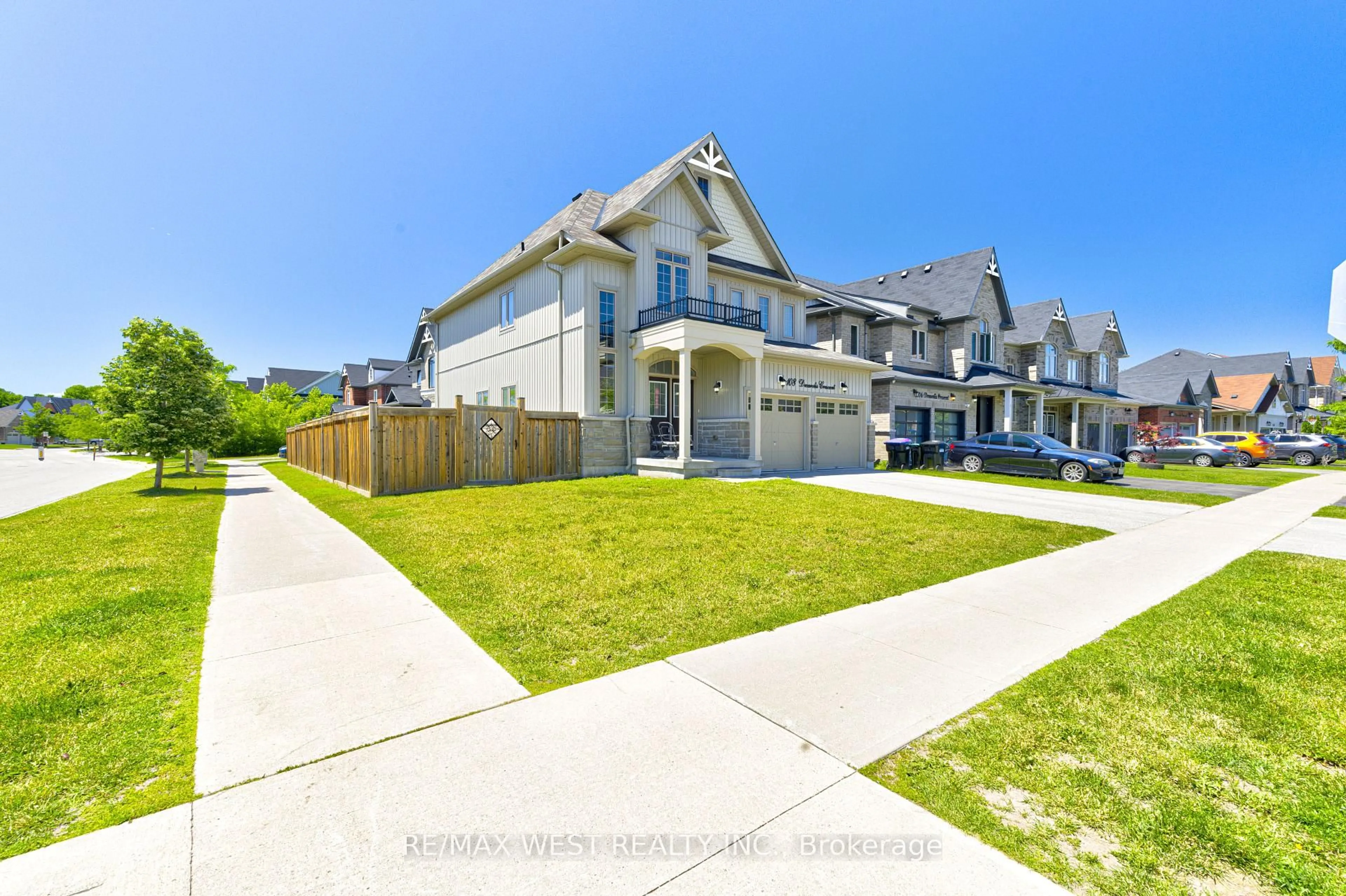 A pic from outside/outdoor area/front of a property/back of a property/a pic from drone, street for 108 Decarolis Cres, Essa Ontario L0M 1B4