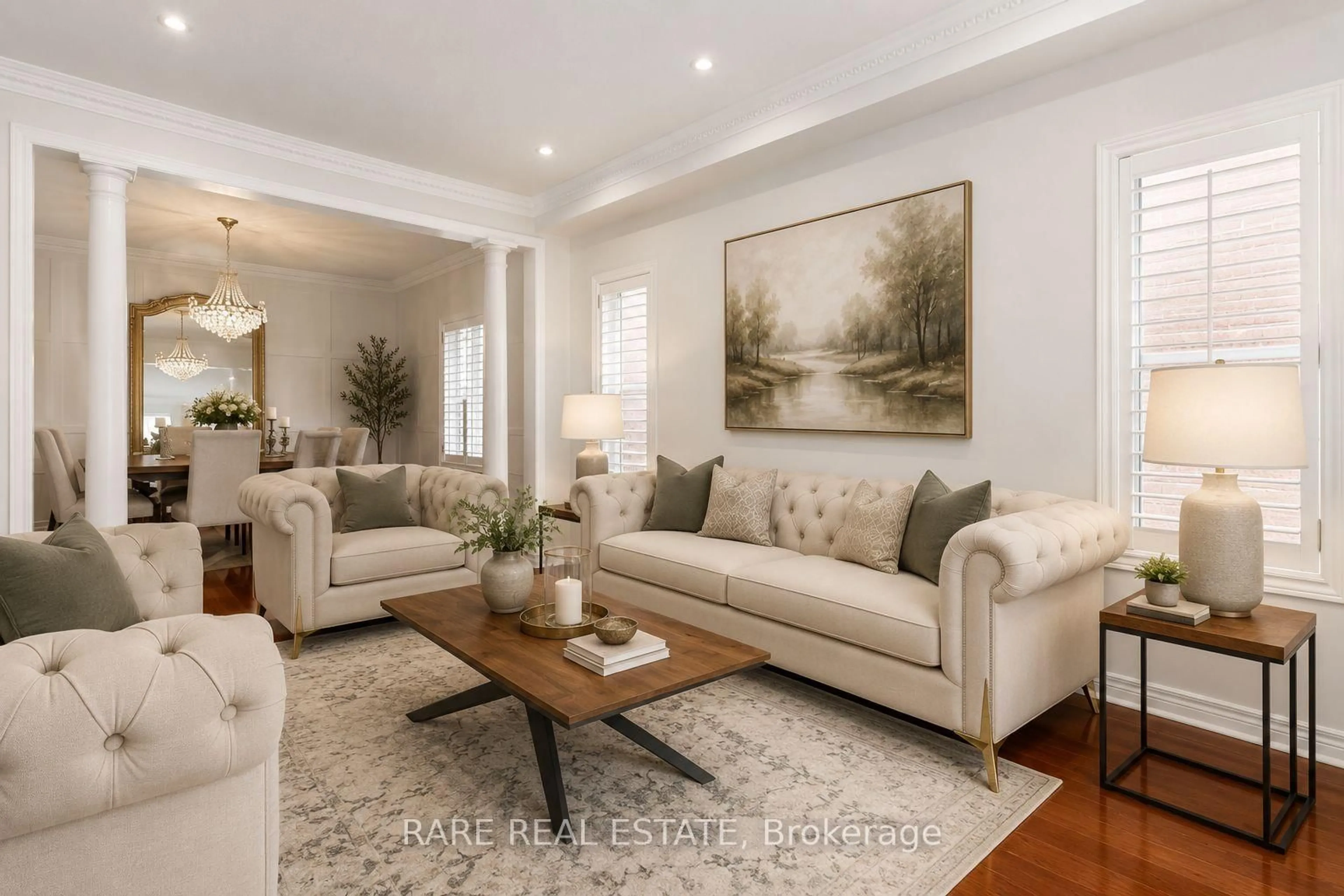 Living room with furniture, wood/laminate floor for 55 Castlemore Ave, Markham Ontario L6C 2N9