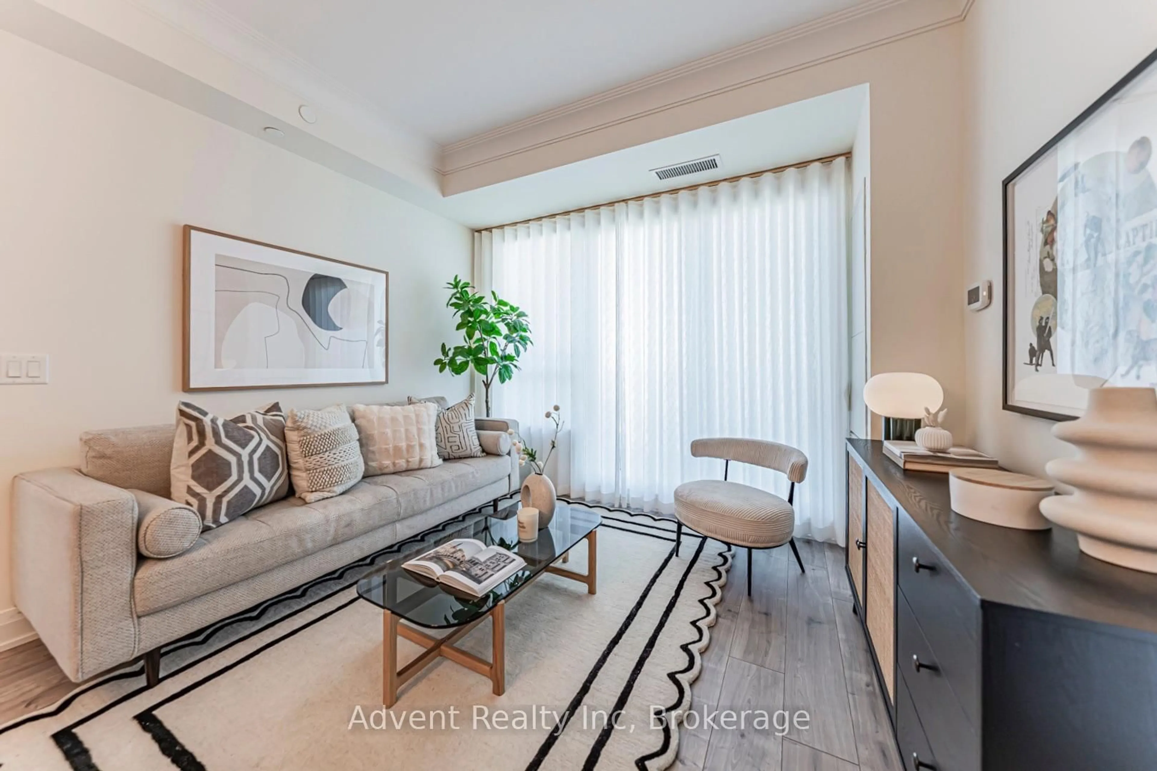 Living room with furniture, wood/laminate floor for 18 Water Walk Dr #3806, Markham Ontario L3R 6L5