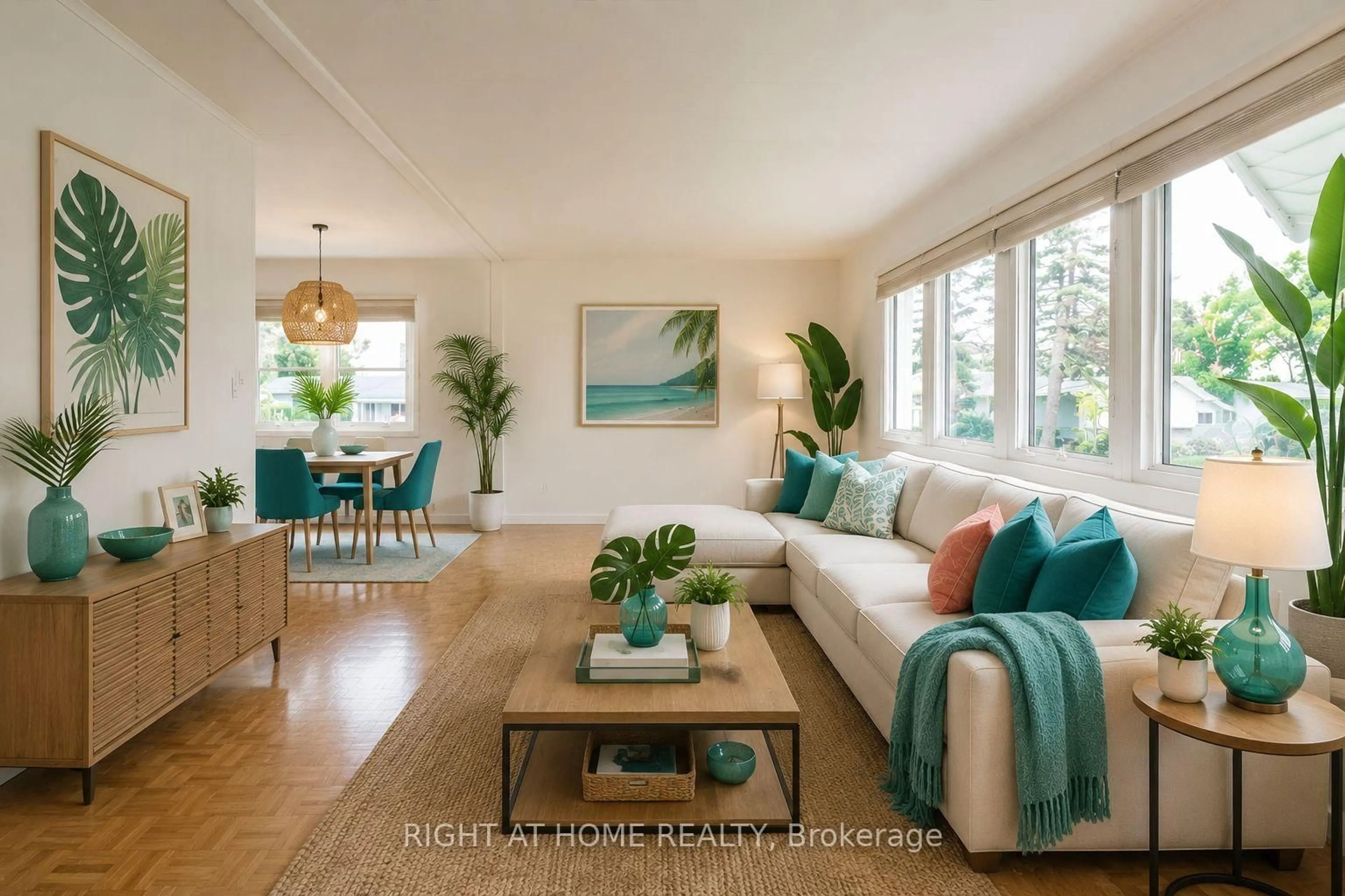 Living room with furniture, wood/laminate floor for 15 Flora Dr, Innisfil Ontario L9S 1R3