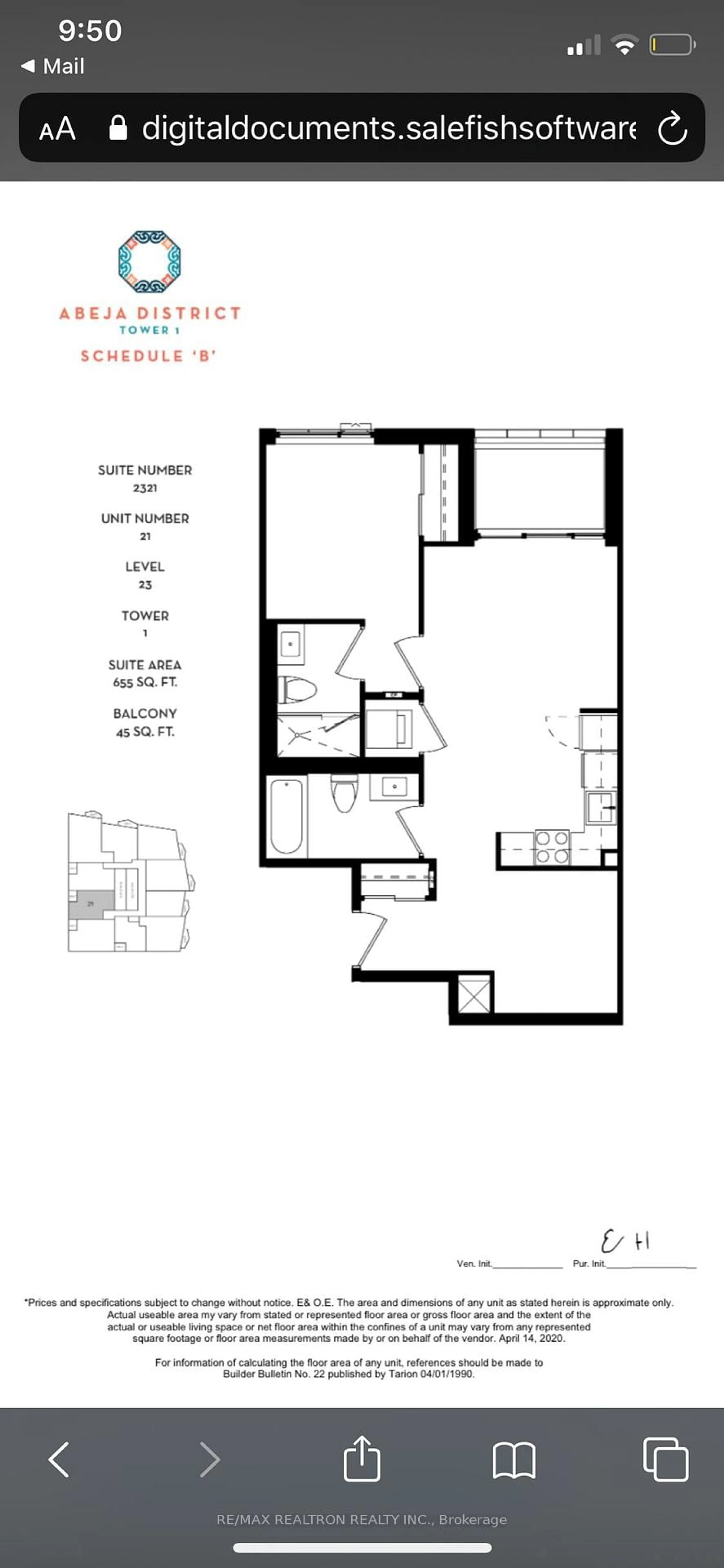 Floor plan for 10 Abeja St #2321, Vaughan Ontario L4K 0R4