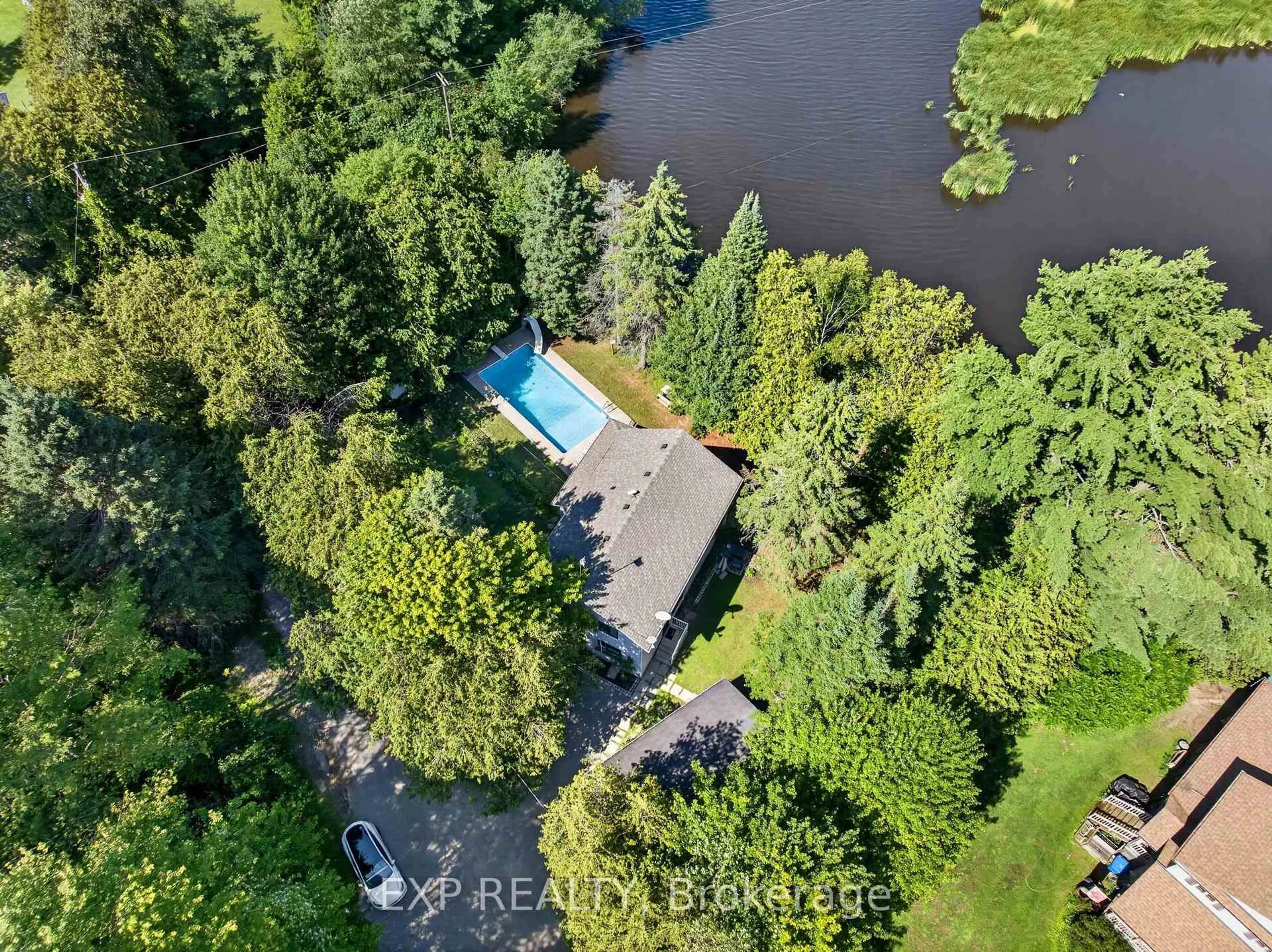 A pic from outside/outdoor area/front of a property/back of a property/a pic from drone, water/lake/river/ocean view for 1 Aird Crt, Georgina Ontario L0E 1A0