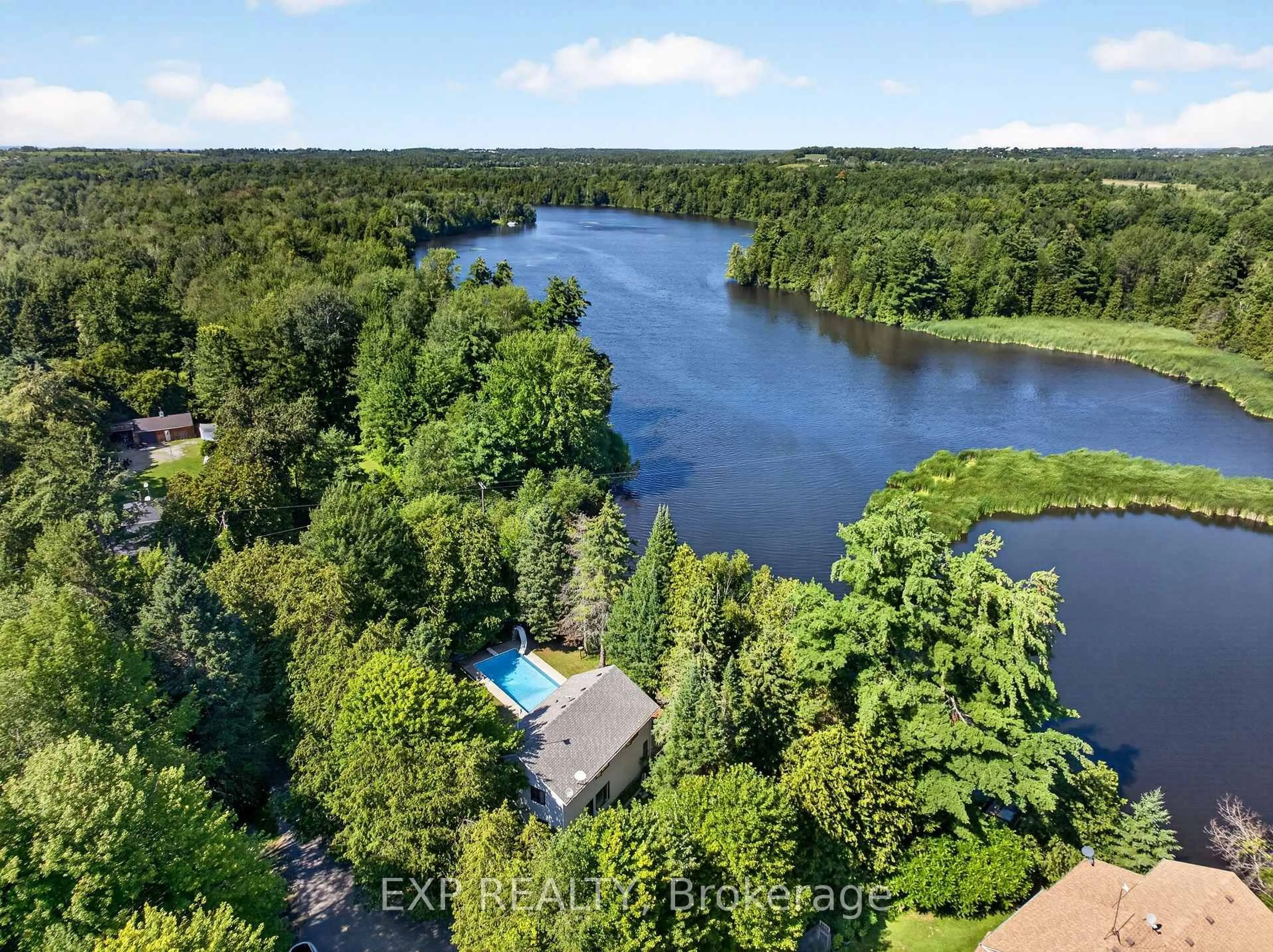 A pic from outside/outdoor area/front of a property/back of a property/a pic from drone, water/lake/river/ocean view for 1 Aird Crt, Georgina Ontario L0E 1A0