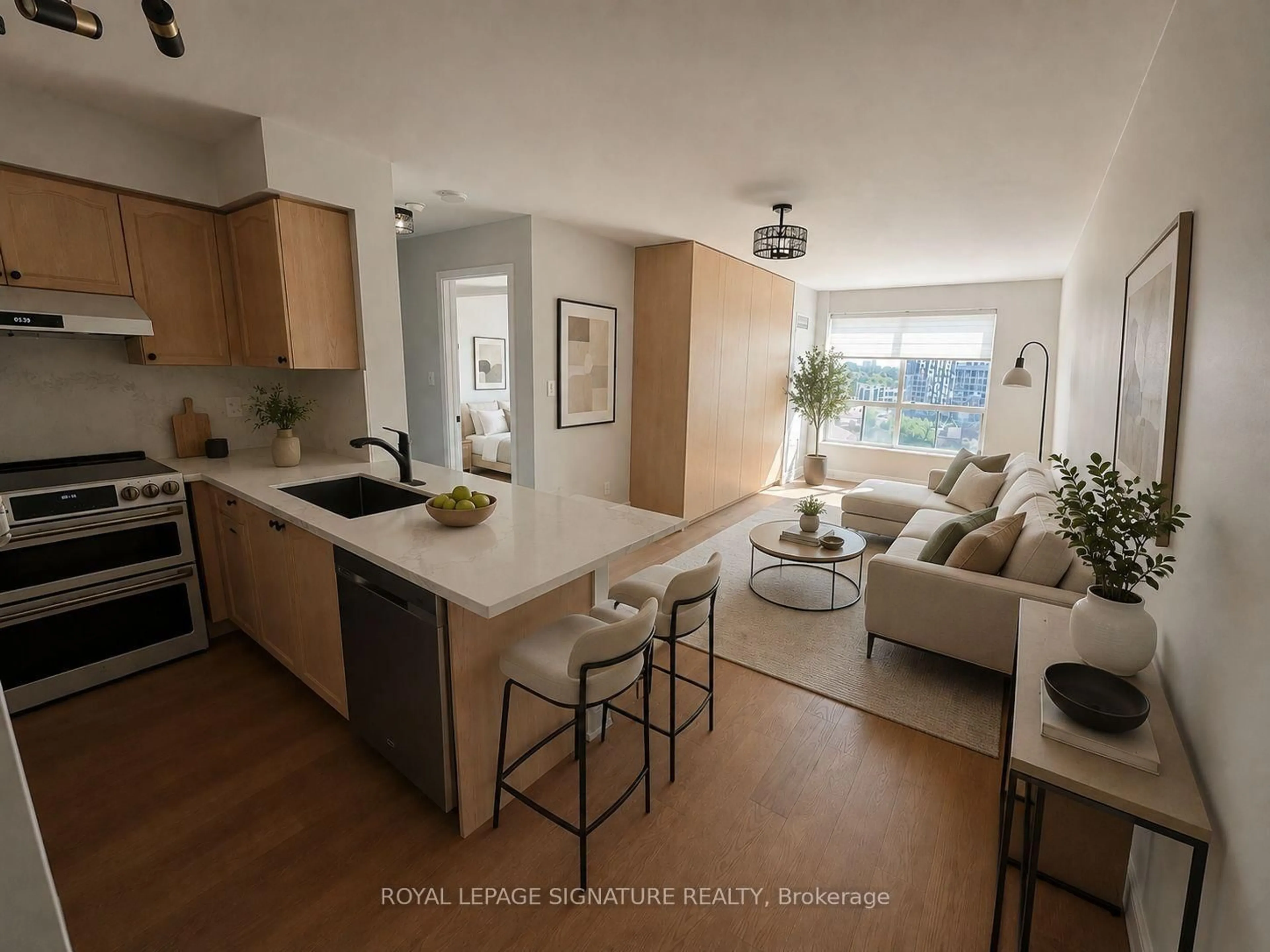 Open concept kitchen, wood/laminate floor for 51 Baffin Crt #815, Richmond Hill Ontario L4B 4P6