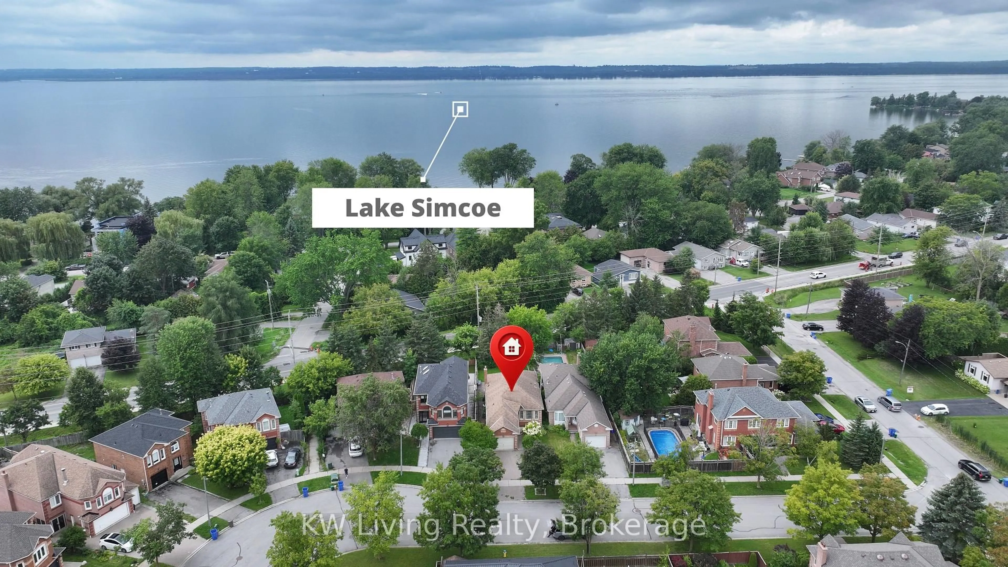 A pic from outside/outdoor area/front of a property/back of a property/a pic from drone, water/lake/river/ocean view for 93 Sunbird Blvd, Georgina Ontario L4P 3V8