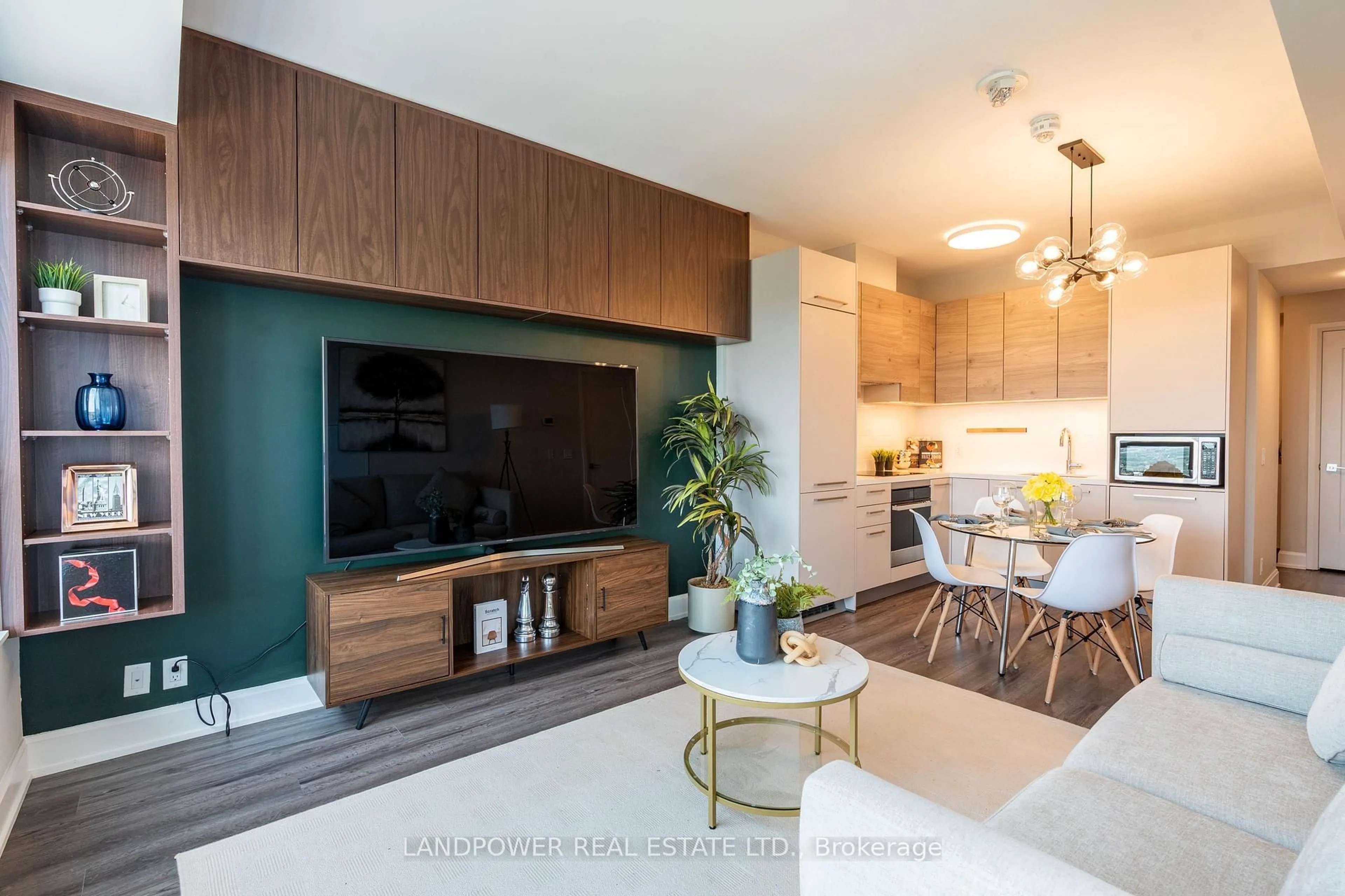Living room with furniture, wood/laminate floor for 38 Gandhi Lane #3201, Markham Ontario L3T 0G9