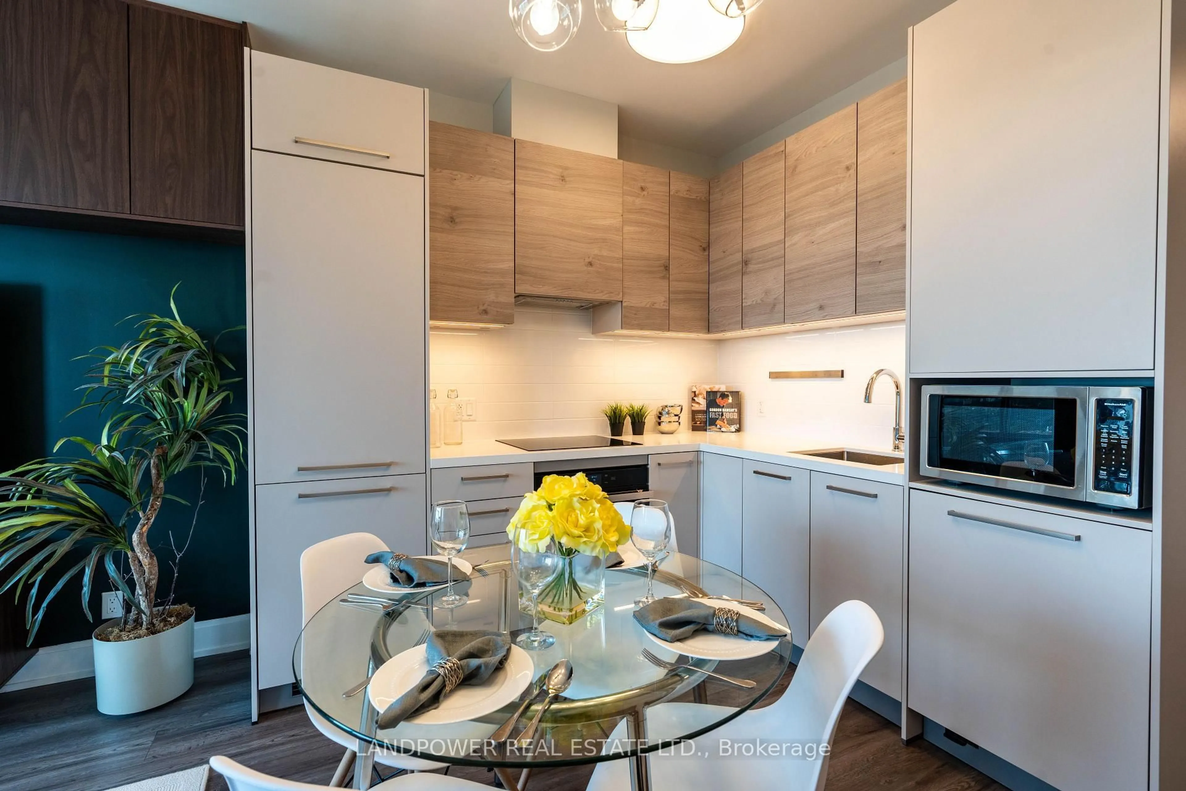 Contemporary kitchen, wood/laminate floor for 38 Gandhi Lane #3201, Markham Ontario L3T 0G9