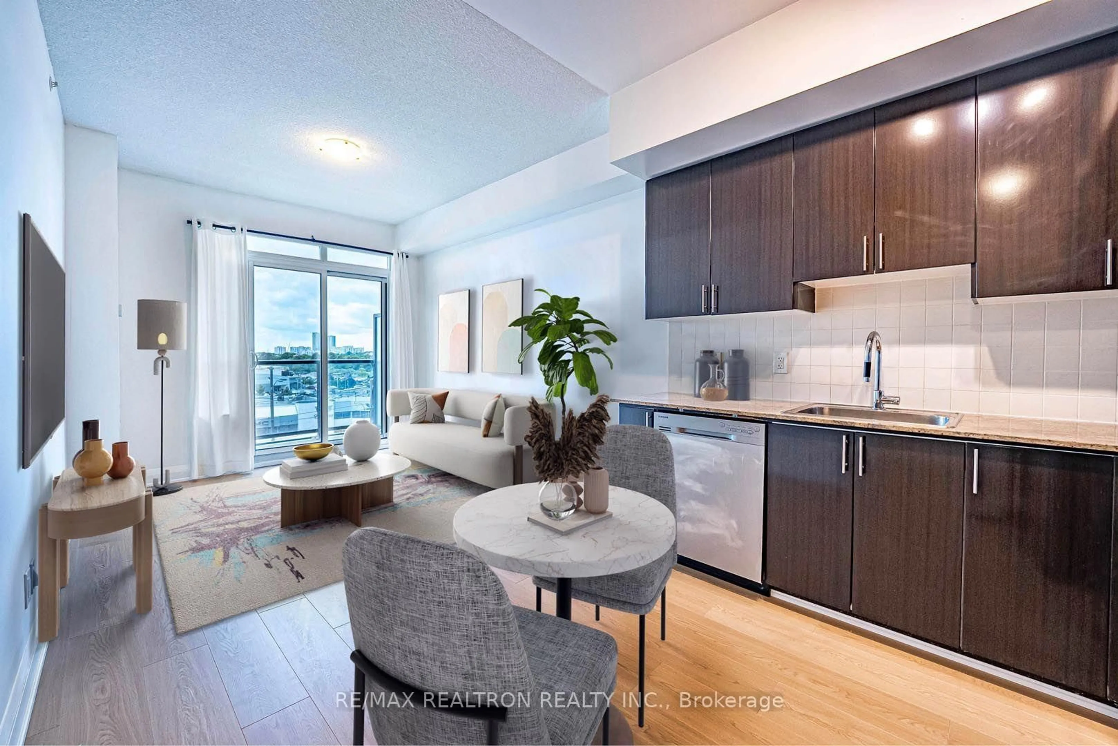 Open concept kitchen, wood/laminate floor for 7161 Yonge St #418, Markham Ontario L3T 0C8