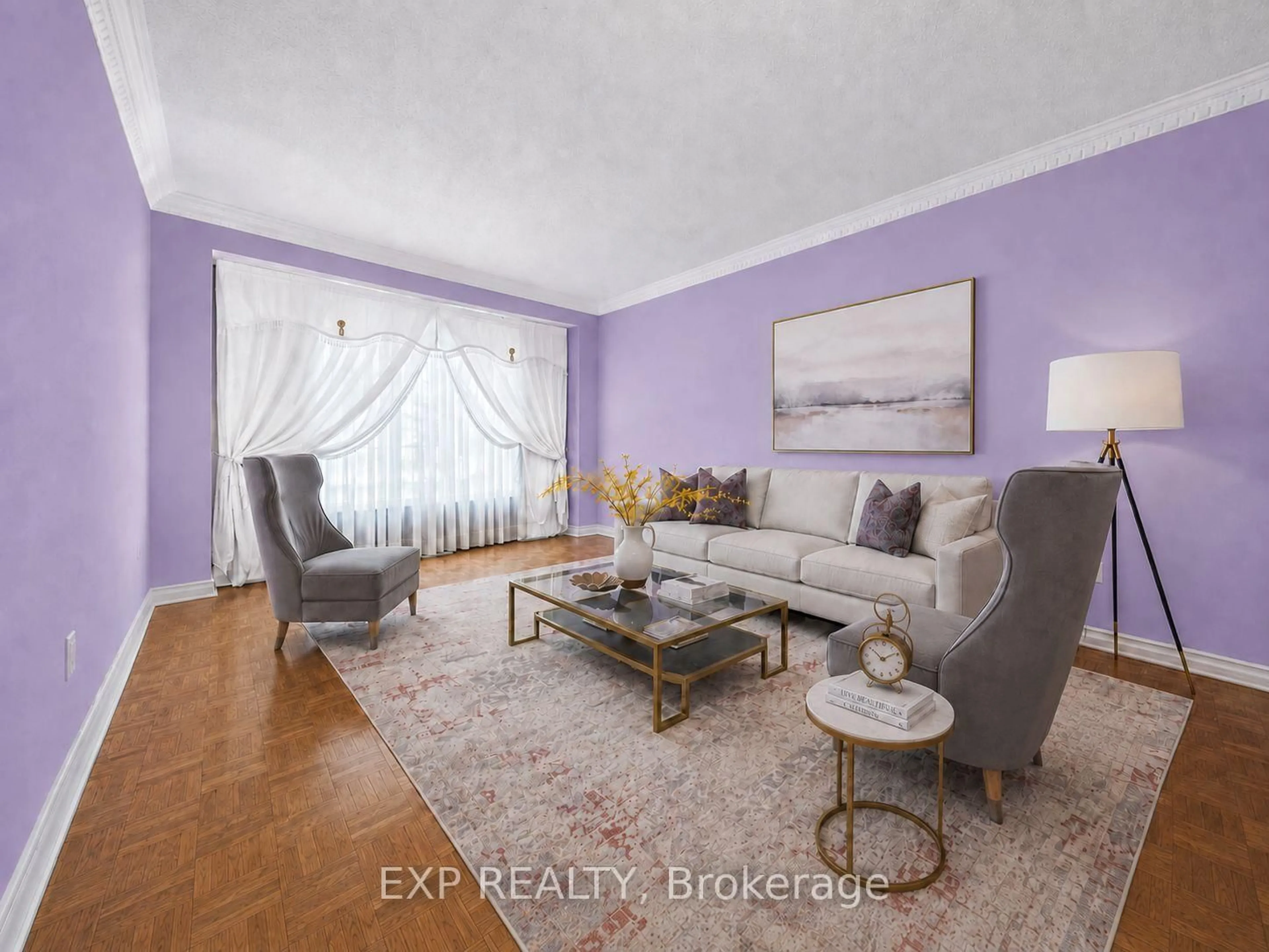 Living room with furniture, wood/laminate floor for 19 Springbrook Dr, Richmond Hill Ontario L4B 3R9