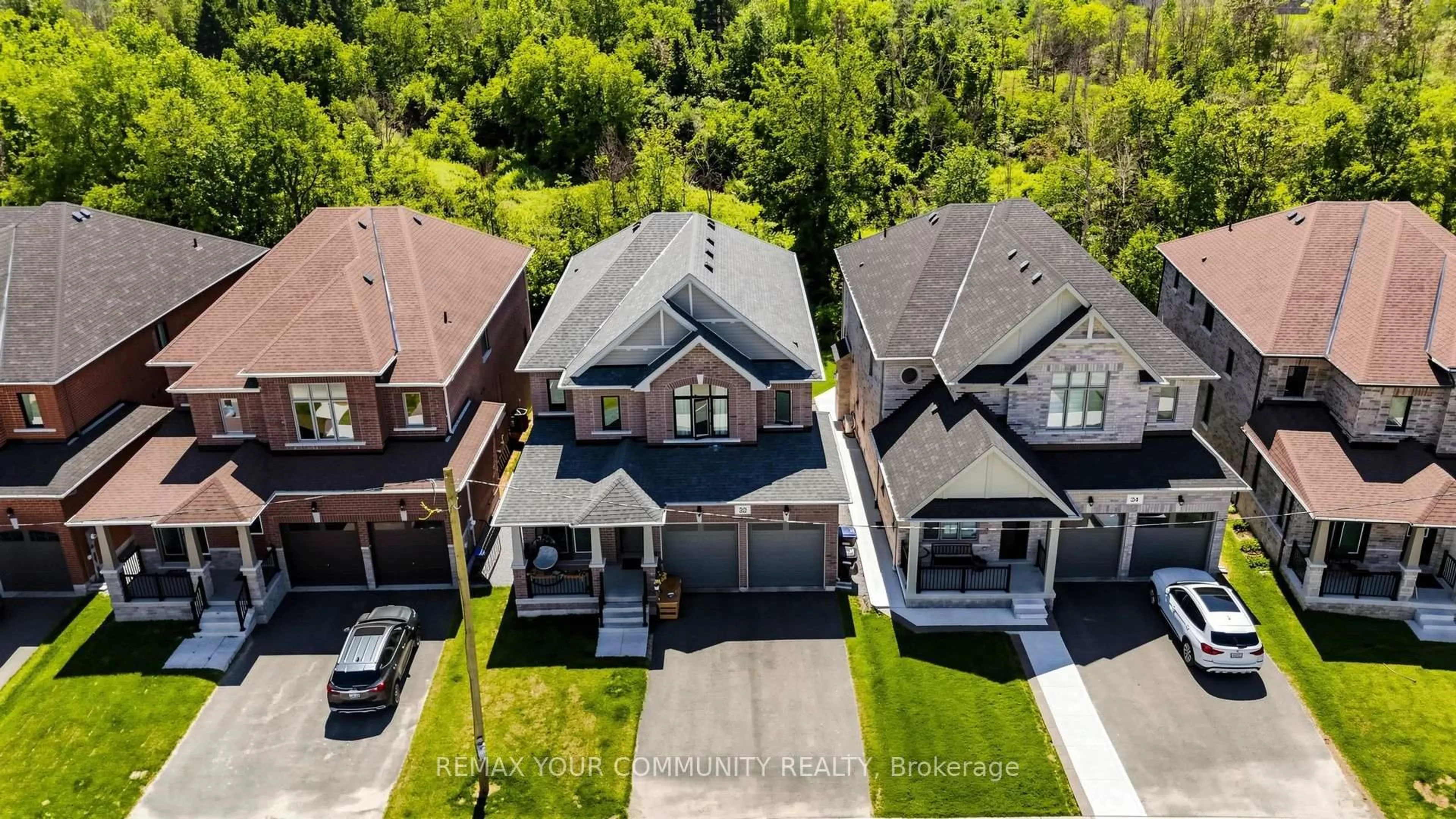A pic from outside/outdoor area/front of a property/back of a property/a pic from drone, street for 32 Baycroft Blvd, Essa Ontario L0M 1B5