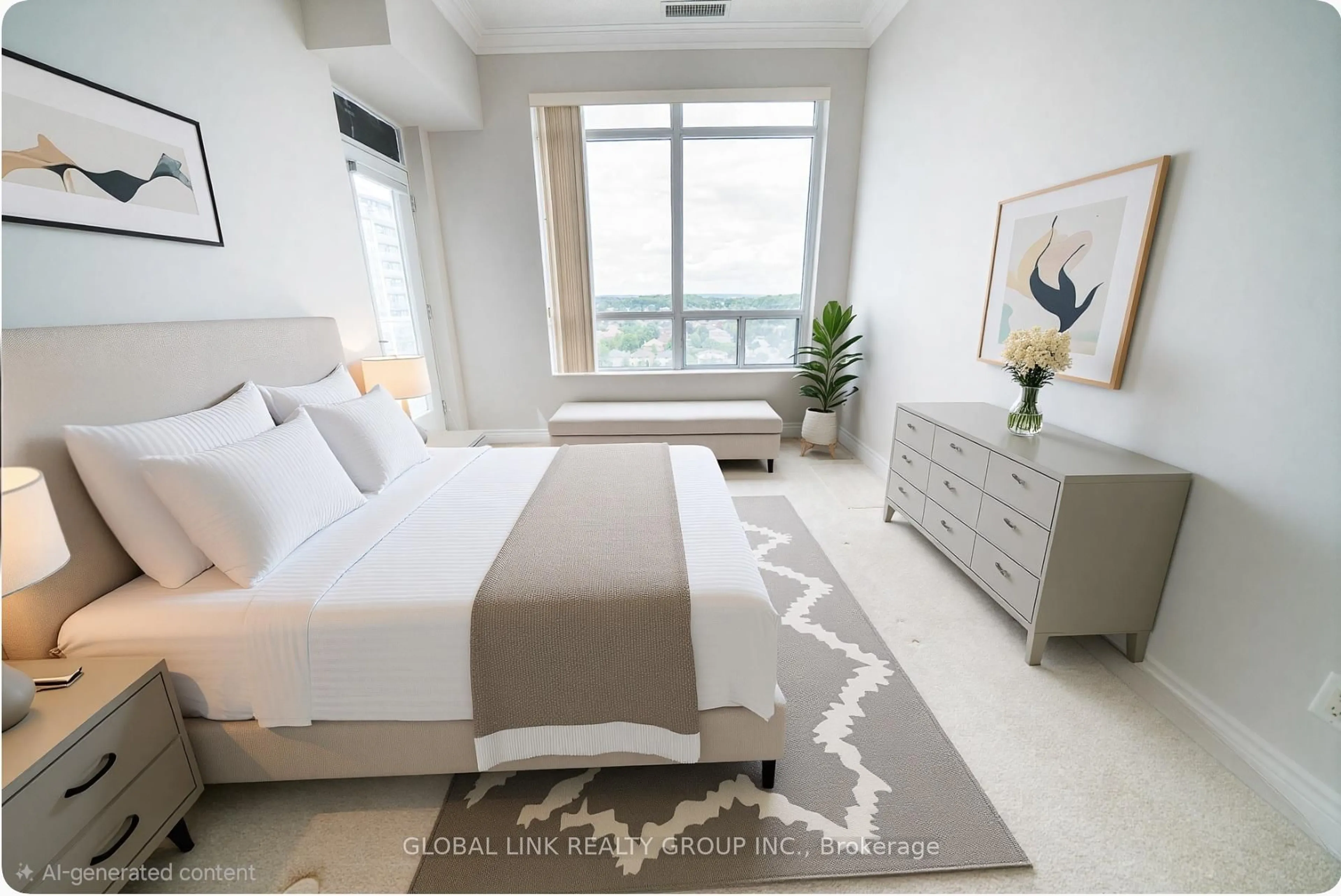 Bedroom with bed, carpet floor for 88 Times Ave #UPH 01, Markham Ontario L3T 7Z4
