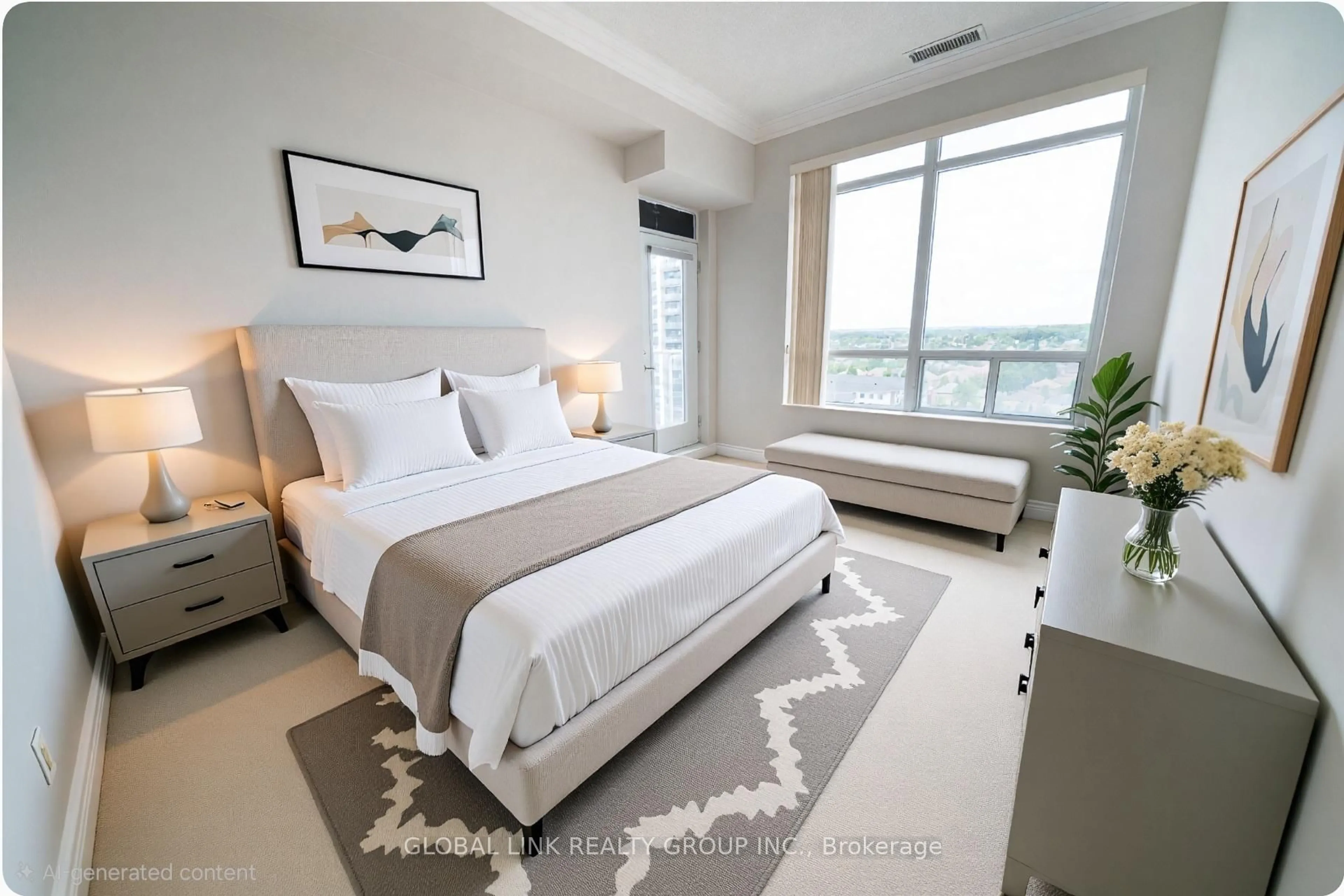 Bedroom with bed, carpet floor for 88 Times Ave #UPH 01, Markham Ontario L3T 7Z4