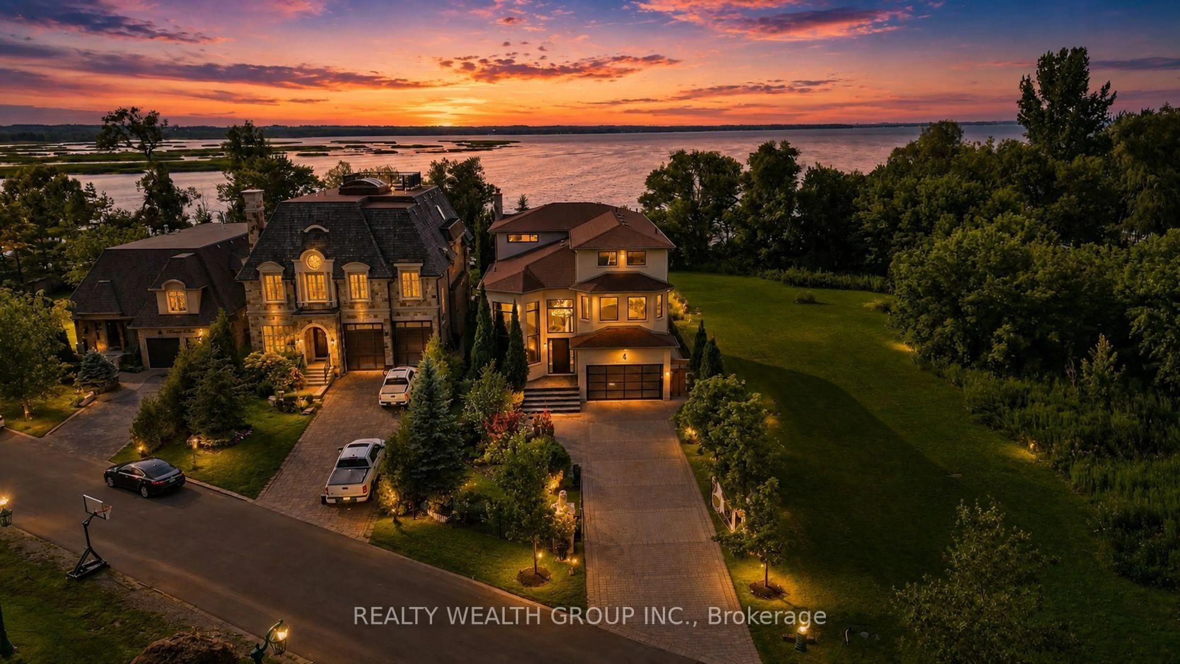 A pic from outside/outdoor area/front of a property/back of a property/a pic from drone, water/lake/river/ocean view for 4 Shangri-La Lane, Georgina Ontario L4P 0A8