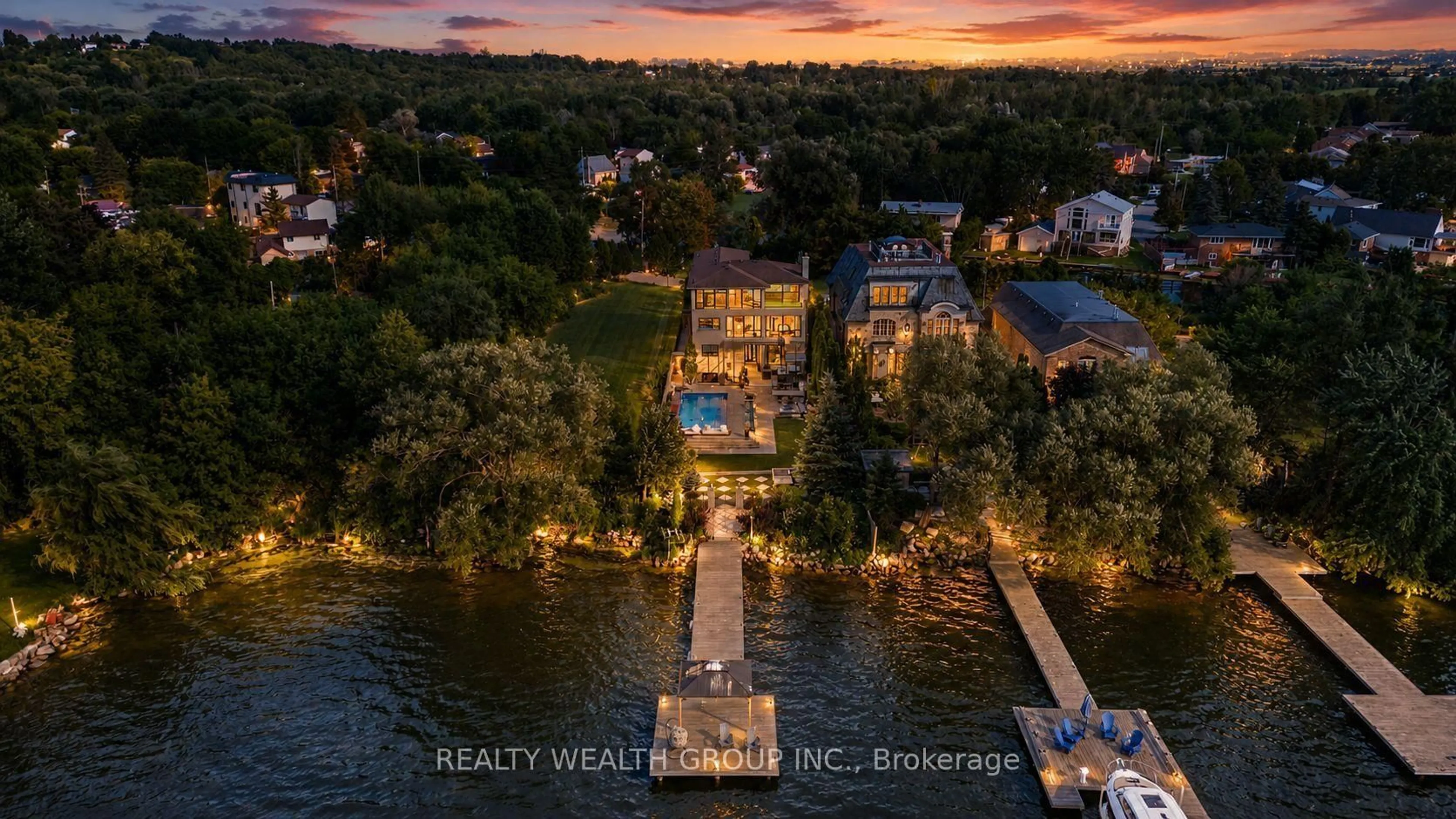 A pic from outside/outdoor area/front of a property/back of a property/a pic from drone, water/lake/river/ocean view for 4 Shangri-La Lane, Georgina Ontario L4P 0A8