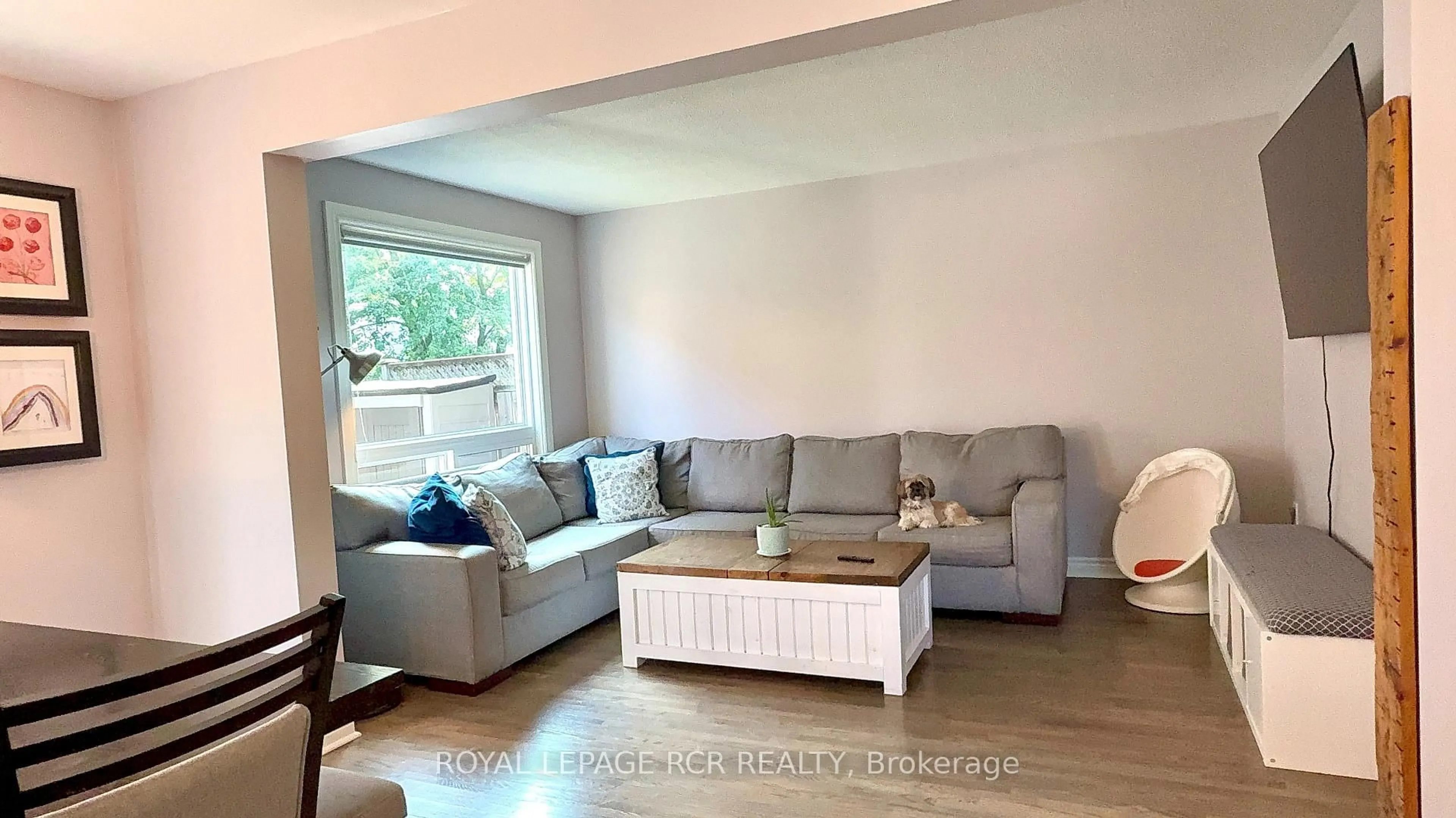 Living room with furniture, wood/laminate floor for 19 Riverley Lane, New Tecumseth Ontario L9R 1X8