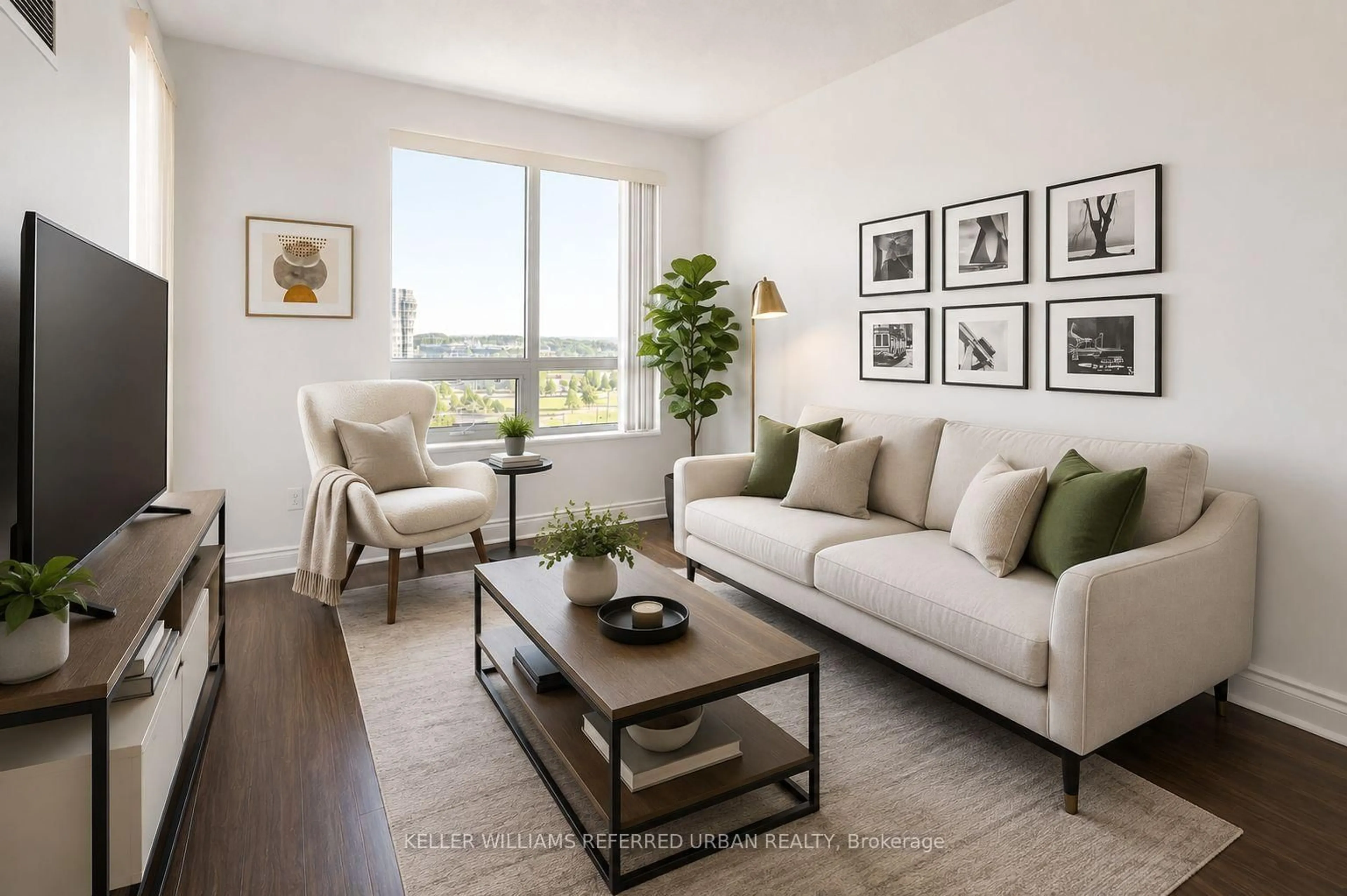 Living room with furniture, wood/laminate floor for 50 Clegg Rd #1520, Markham Ontario L6G 0C6