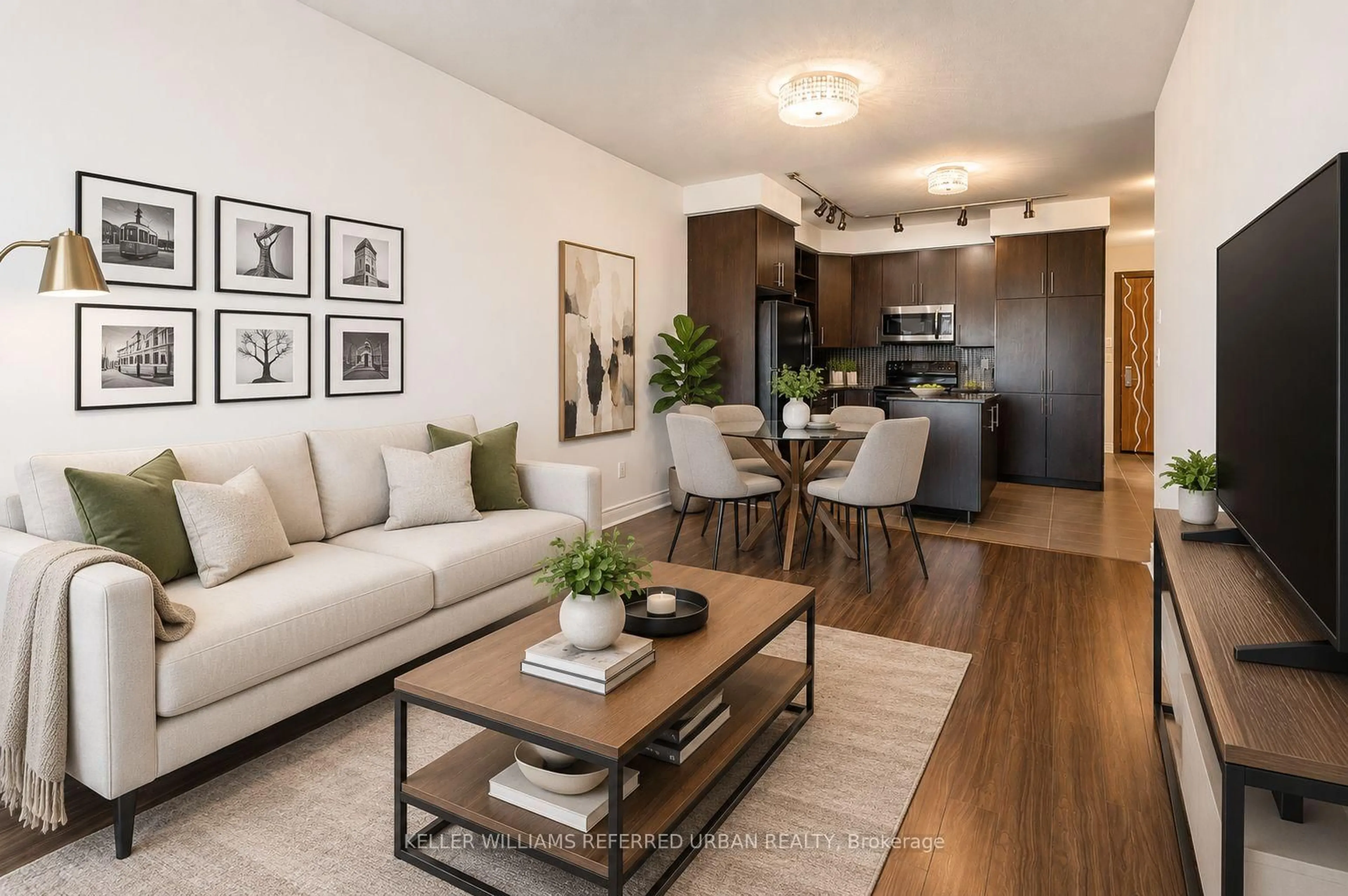 Living room with furniture, wood/laminate floor for 50 Clegg Rd #1520, Markham Ontario L6G 0C6