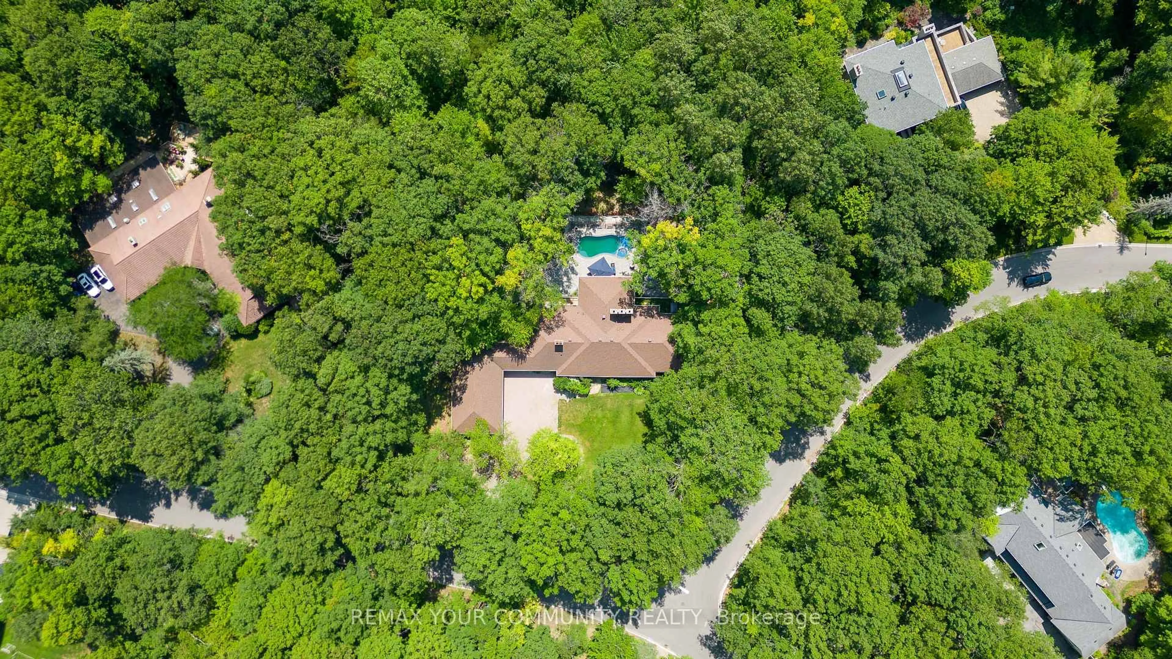 A pic from outside/outdoor area/front of a property/back of a property/a pic from drone, forest/trees view for 76 Trailwood Cres, Richmond Hill Ontario L4E 3L9