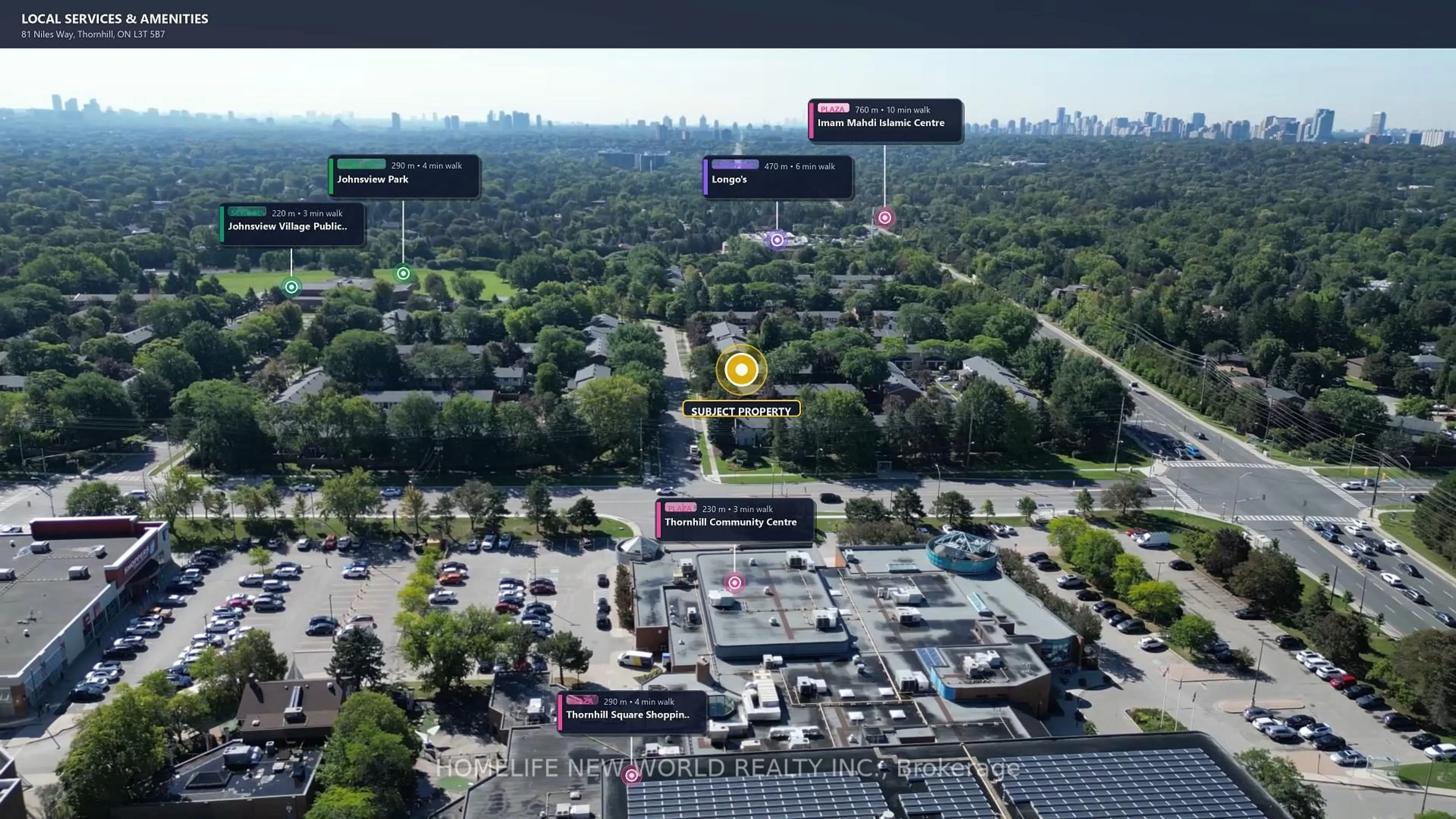 A pic from outside/outdoor area/front of a property/back of a property/a pic from drone, city buildings view from balcony for 81 Niles Way #353, Markham Ontario L3T 5B7