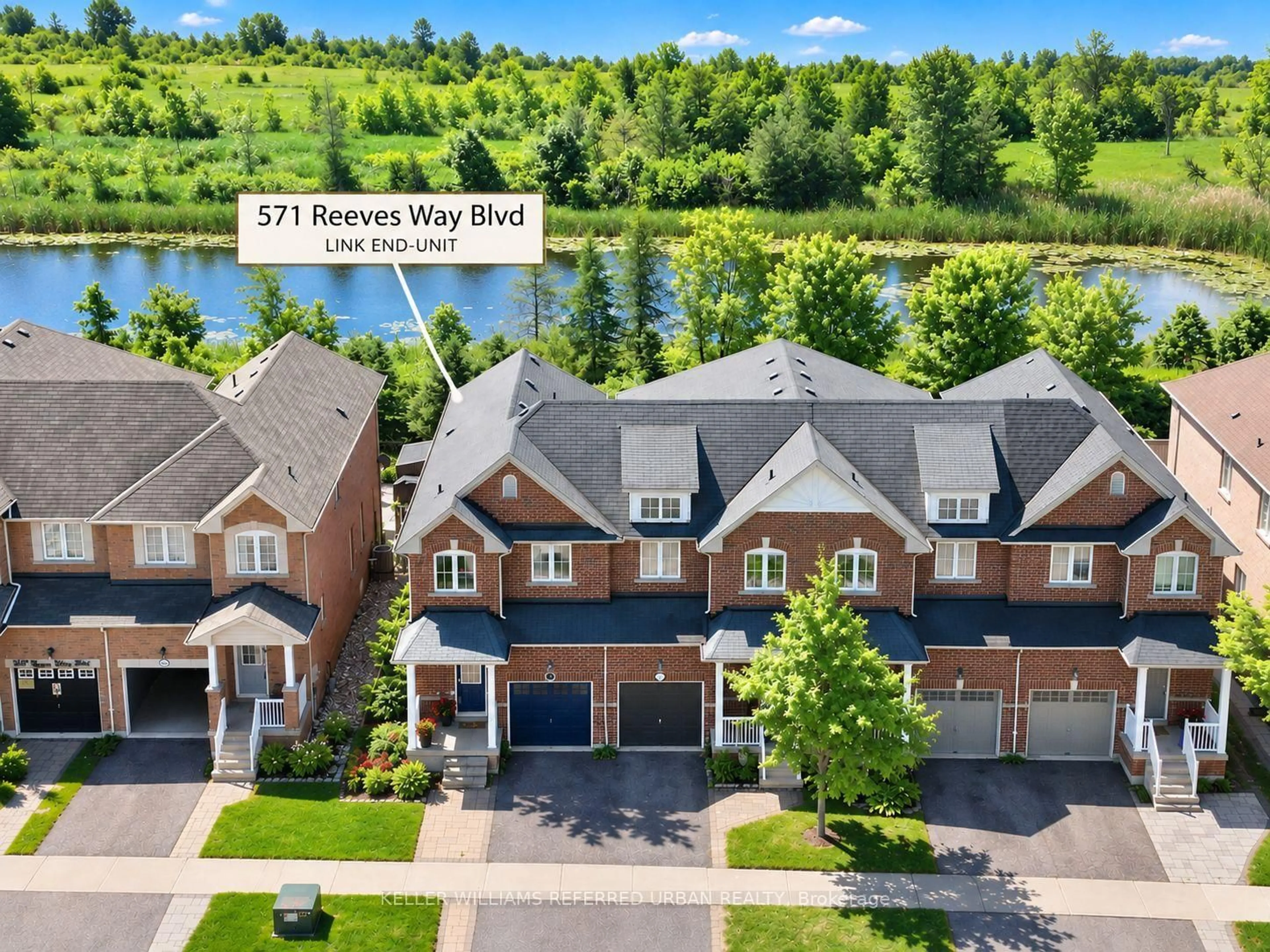 A pic from outside/outdoor area/front of a property/back of a property/a pic from drone, water/lake/river/ocean view for 571 Reeves Way Blvd, Whitchurch-Stouffville Ontario L4A 0H1