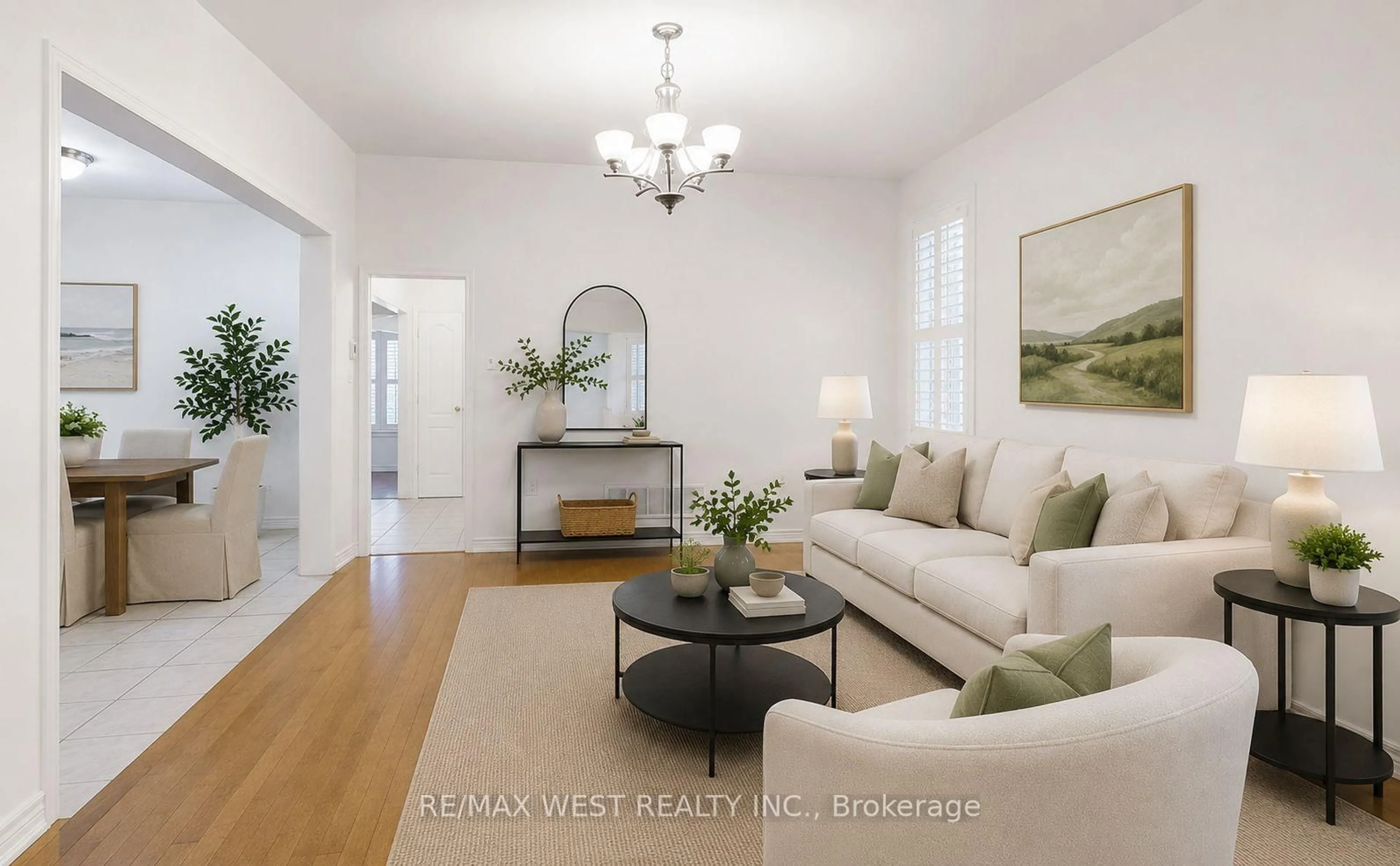 Living room with furniture, wood/laminate floor for 73 Eakin Mill Rd, Markham Ontario L6E 1N9