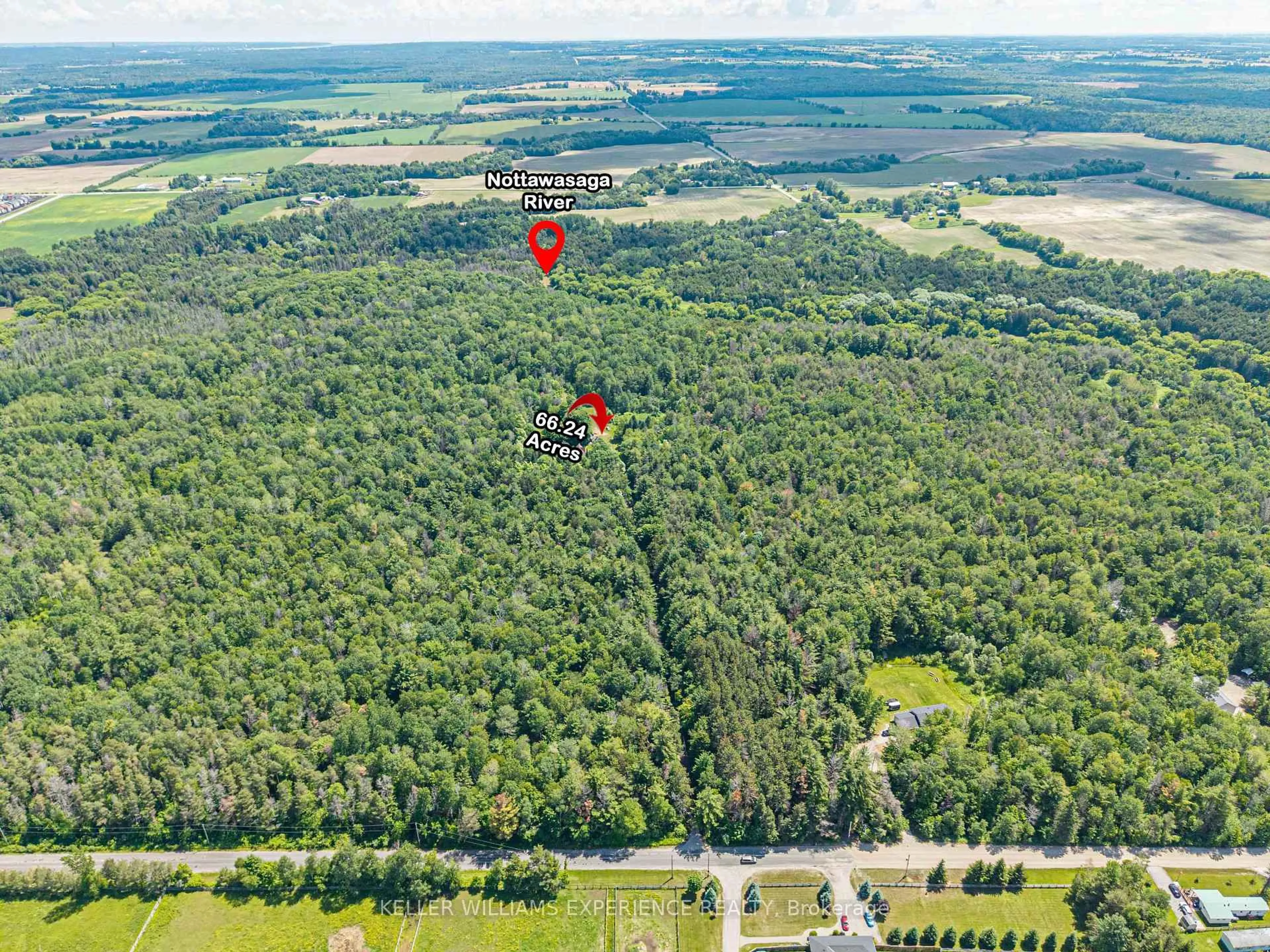 A pic from outside/outdoor area/front of a property/back of a property/a pic from drone, forest/trees view for 8137 4th Line, Essa Ontario L3W 0S5