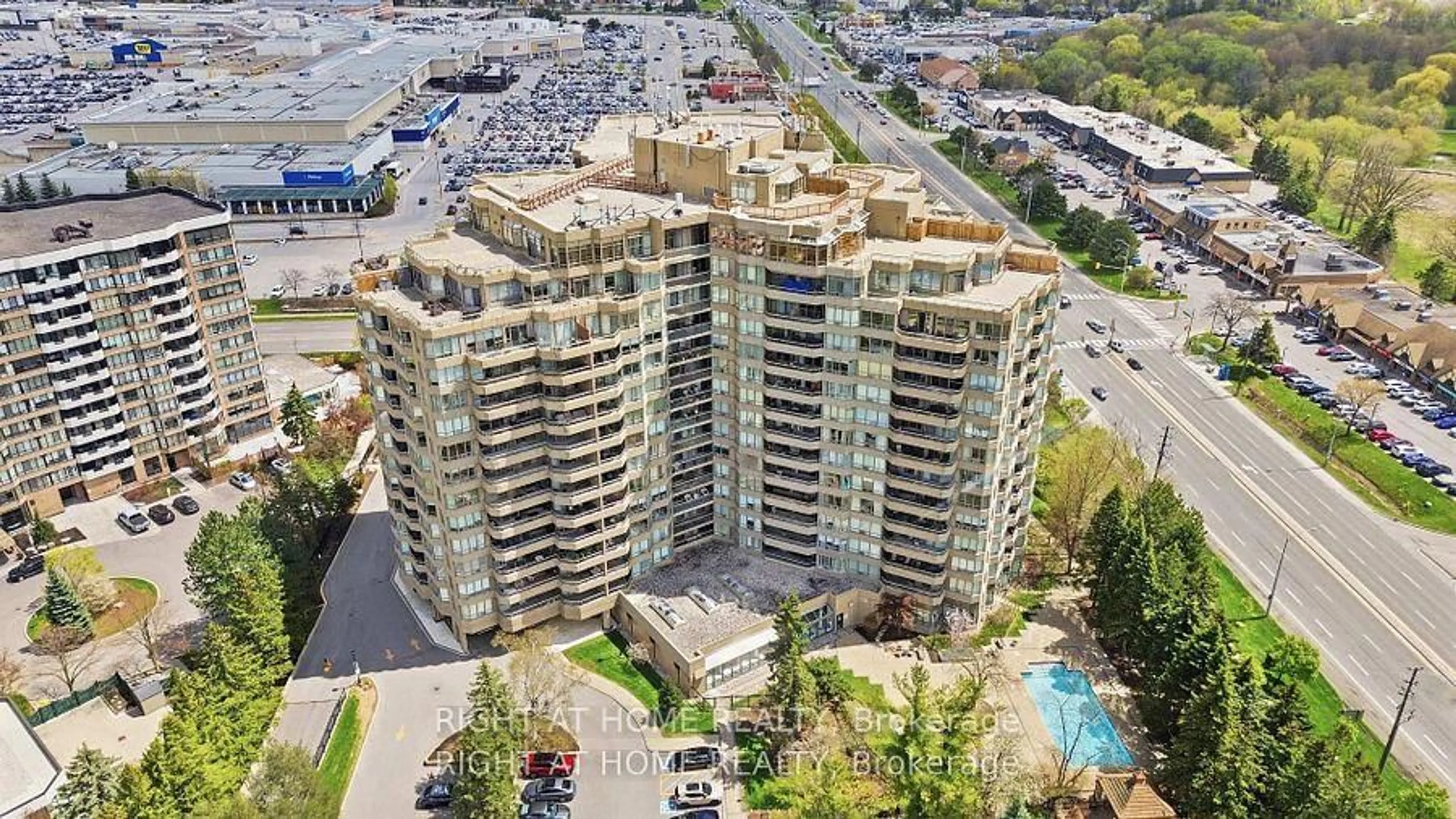 A pic from outside/outdoor area/front of a property/back of a property/a pic from drone, city buildings view from balcony for 610 Bullock Dr #803, Markham Ontario L3R 0G1