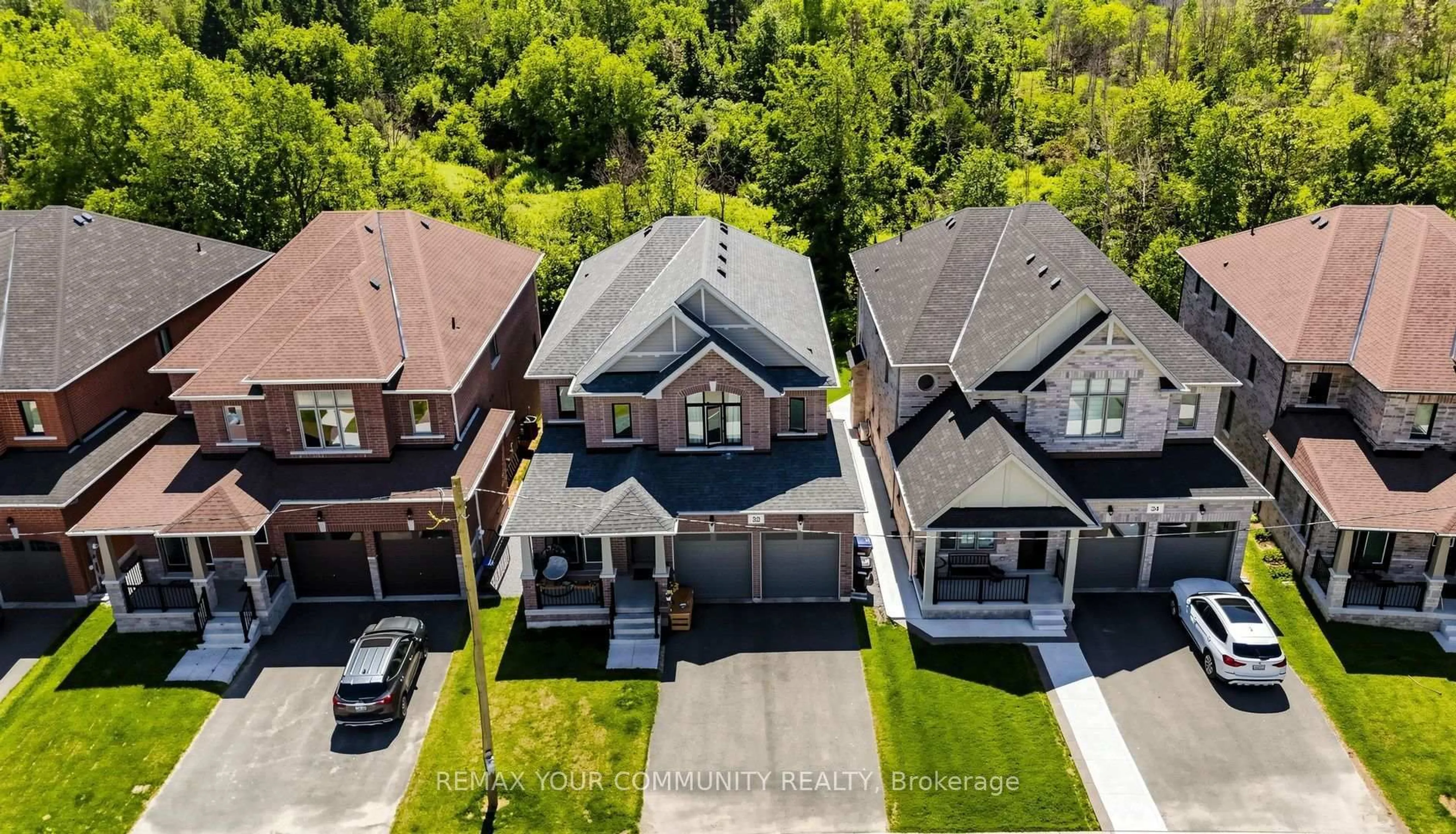 A pic from outside/outdoor area/front of a property/back of a property/a pic from drone, street for 32 Baycroft Blvd, Essa Ontario L0M 1B5