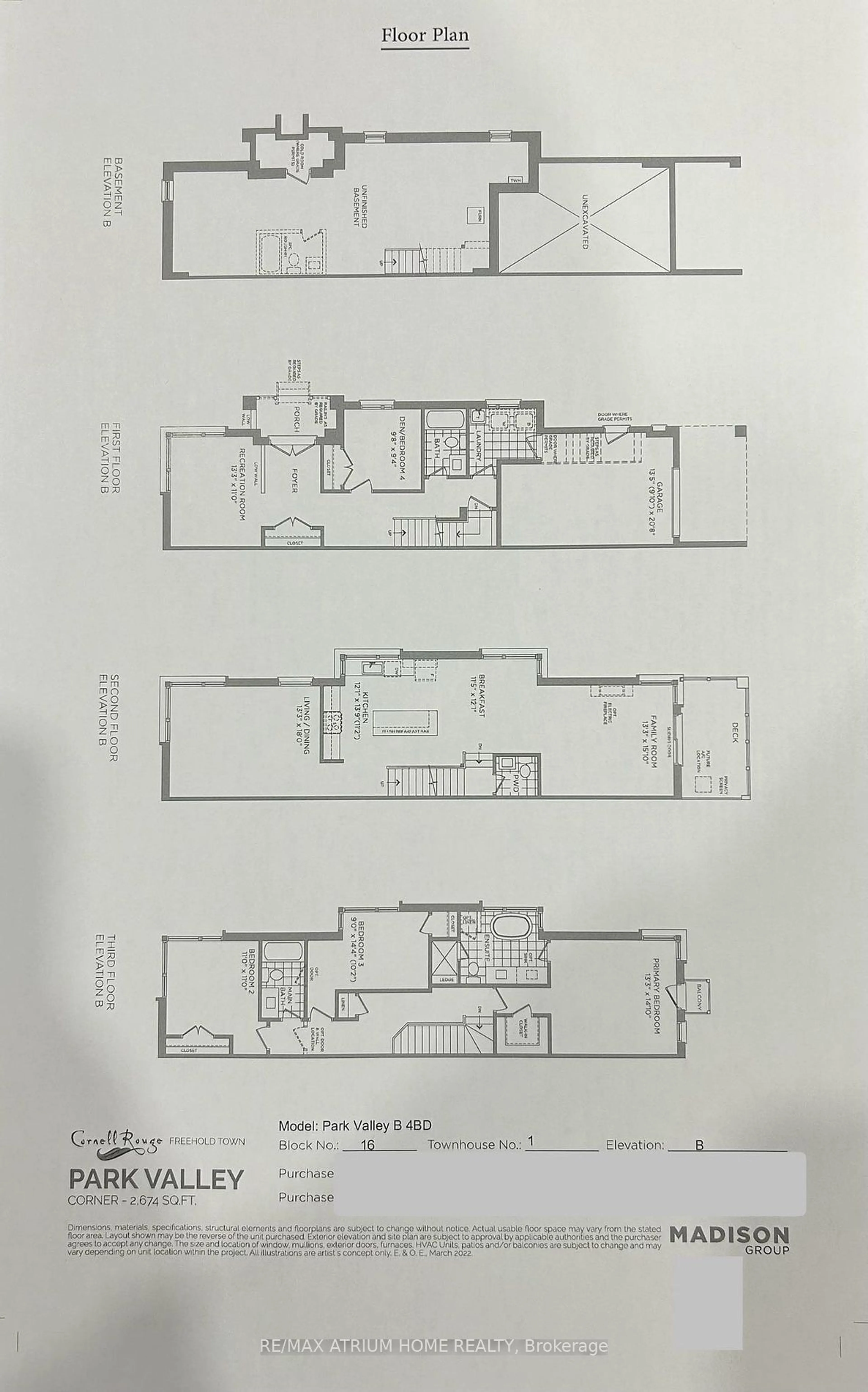 Floor plan for lot 160 Blcok77 On 65M-4527 Ave, Markham Ontario L6B 1P0