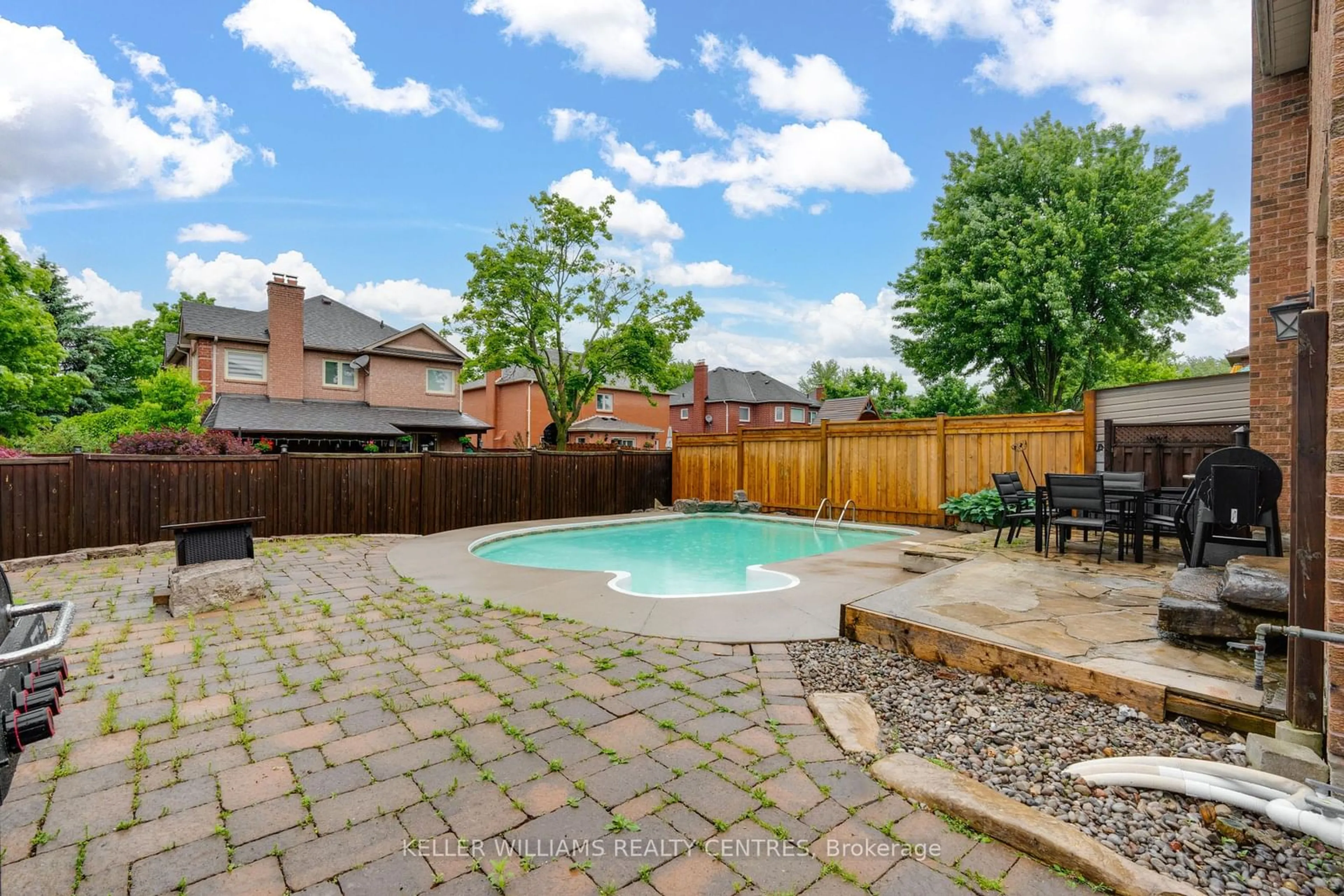 Patio, the fenced backyard for 74 Sunbird Blvd, Georgina Ontario L4P 3V8