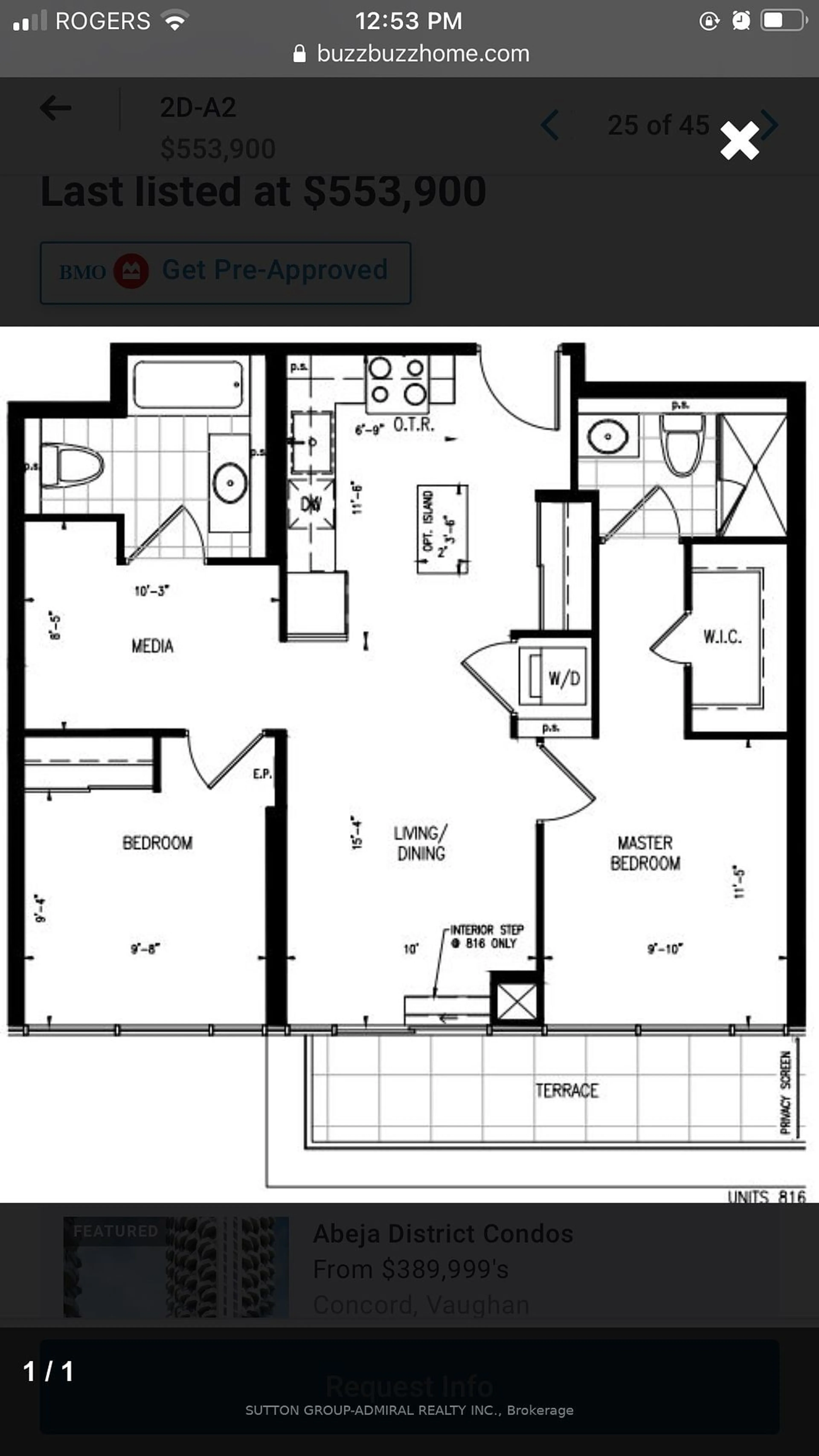 Floor plan for 100 Eagle Rock Way #516, Vaughan Ontario L6A 5B9