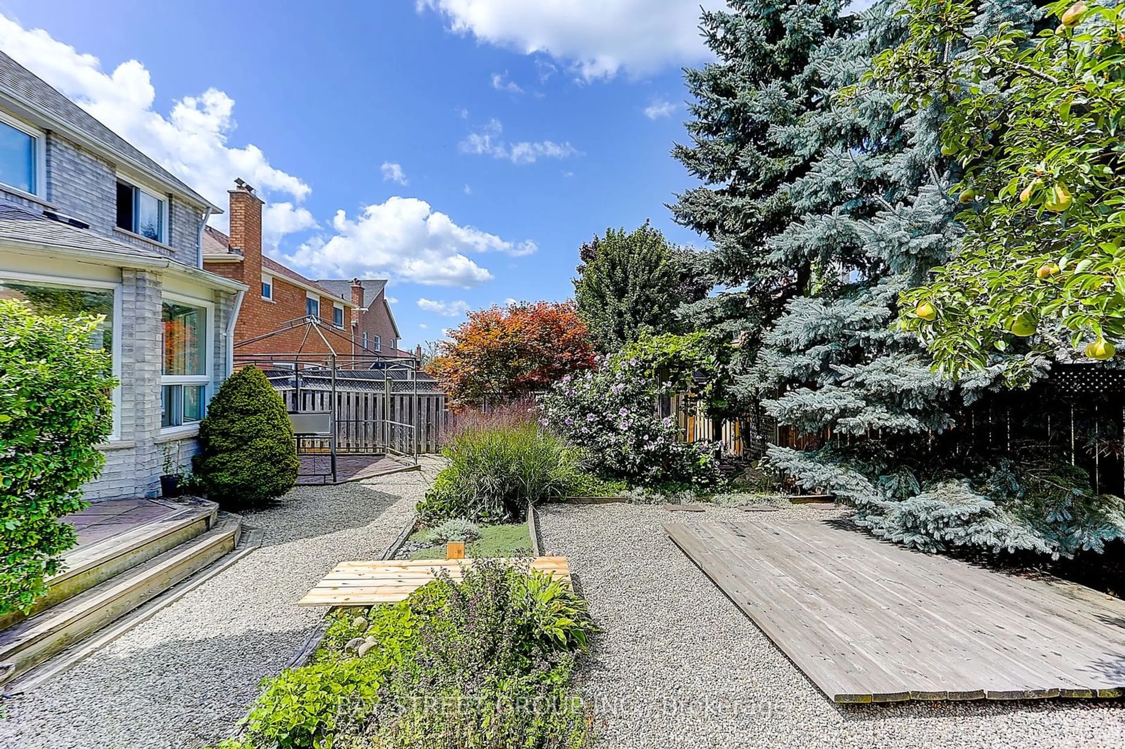 Patio, the fenced backyard for 34 Brooklyn Cres, Markham Ontario L3P 7C3