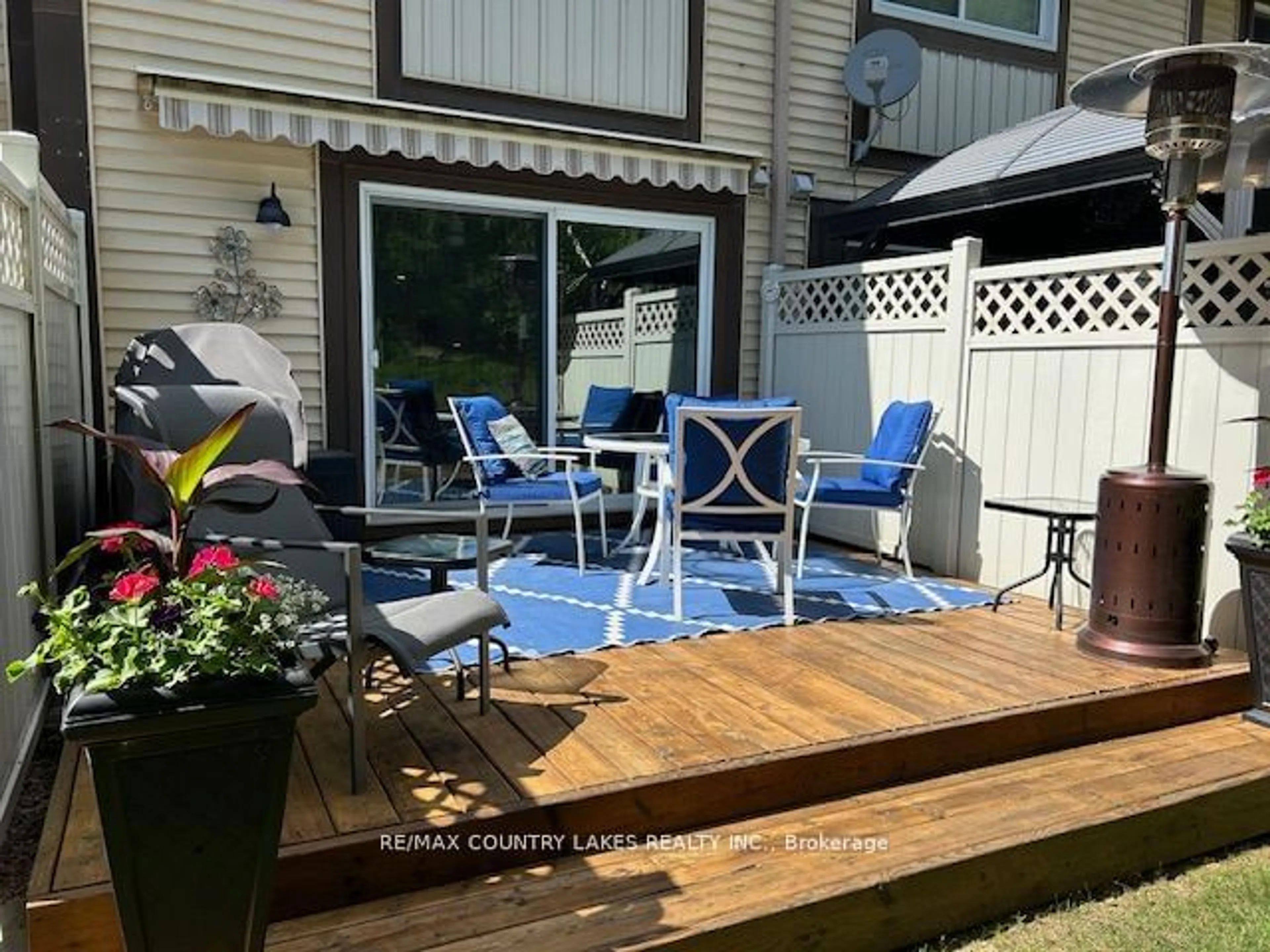 Patio, the fenced backyard for 11 Laguna Pkwy #43, Ramara Ontario L0K 1B0