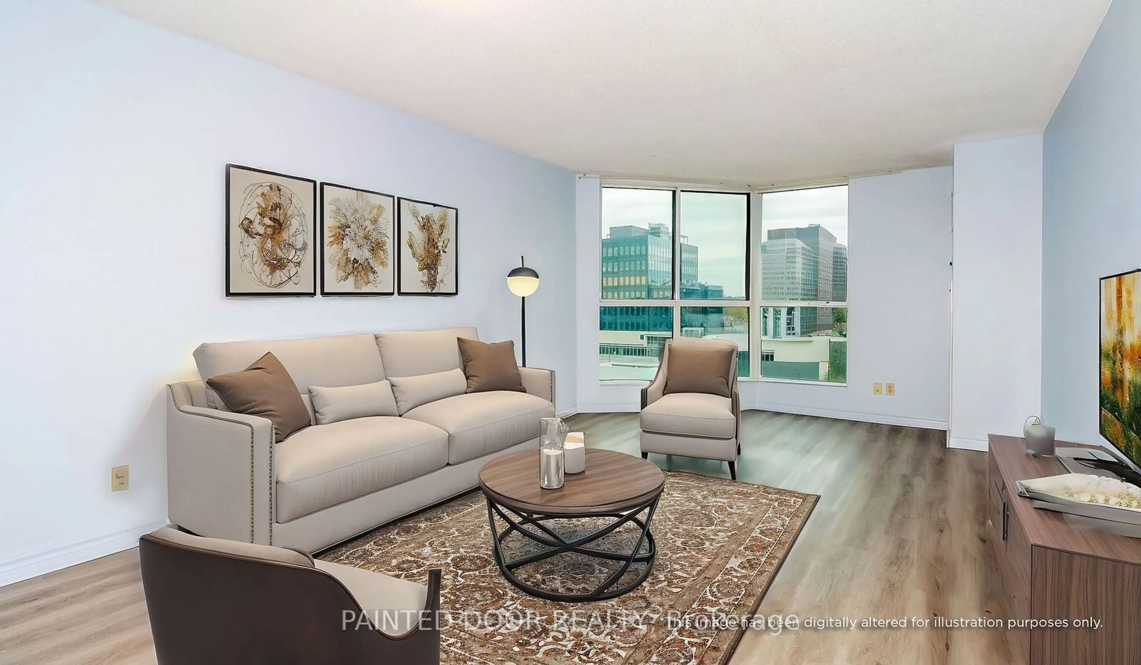 Living room, wood floors for 150 Dunlop St #1401, Barrie Ontario L4M 6H1