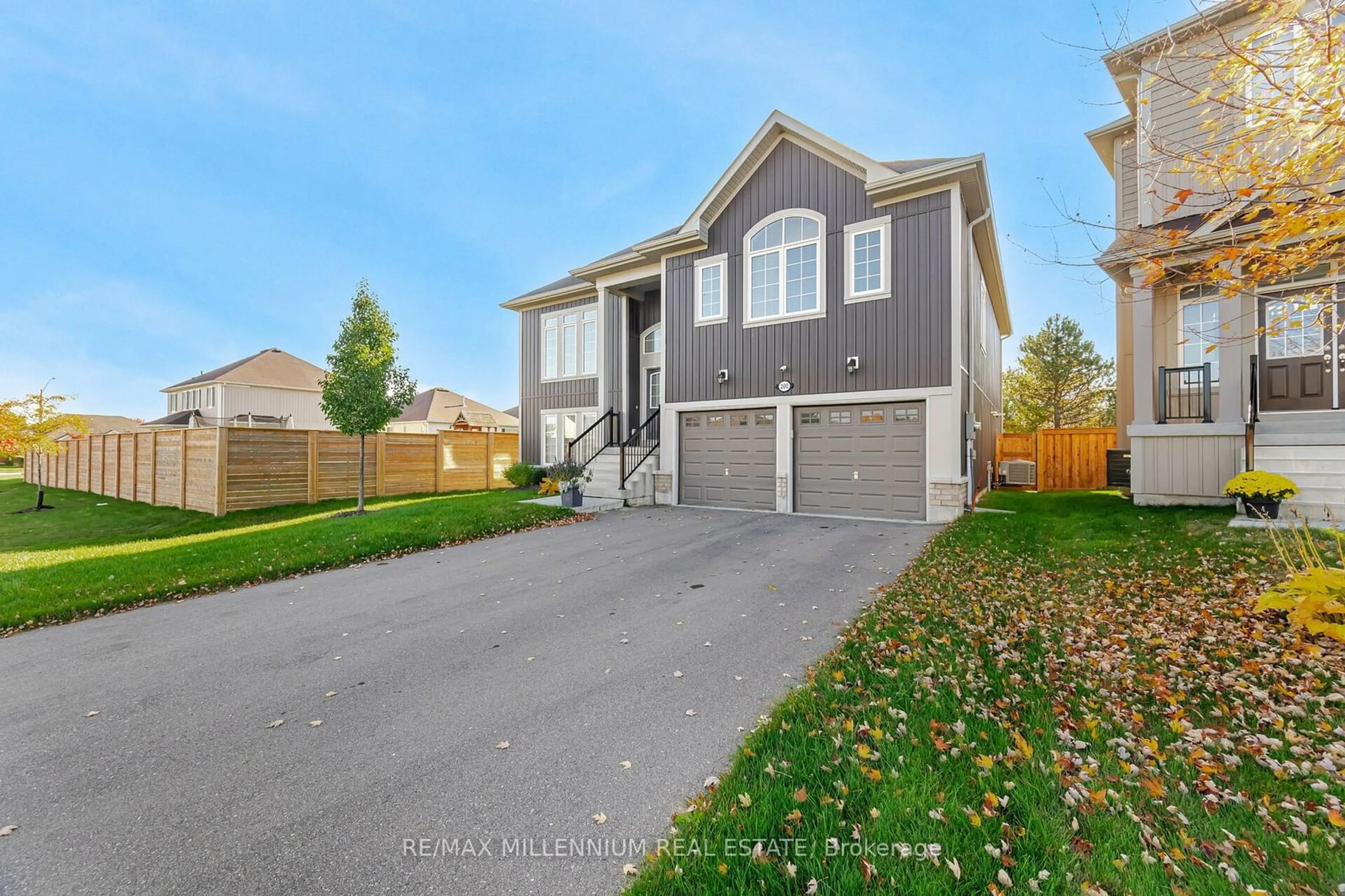 Frontside or backside of a home, the fenced backyard for 200 Lia Dr, Clearview Ontario L0M 1S0