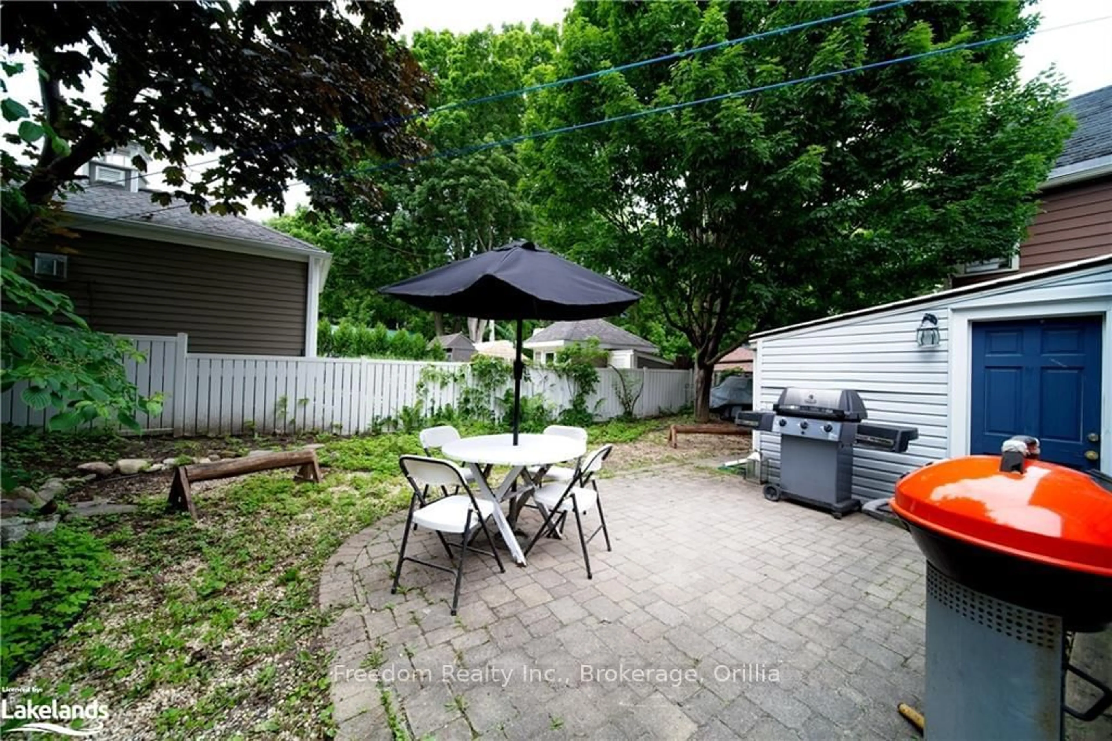 Patio, the fenced backyard for 86 NEYWASH St, Orillia Ontario L3V 1X5