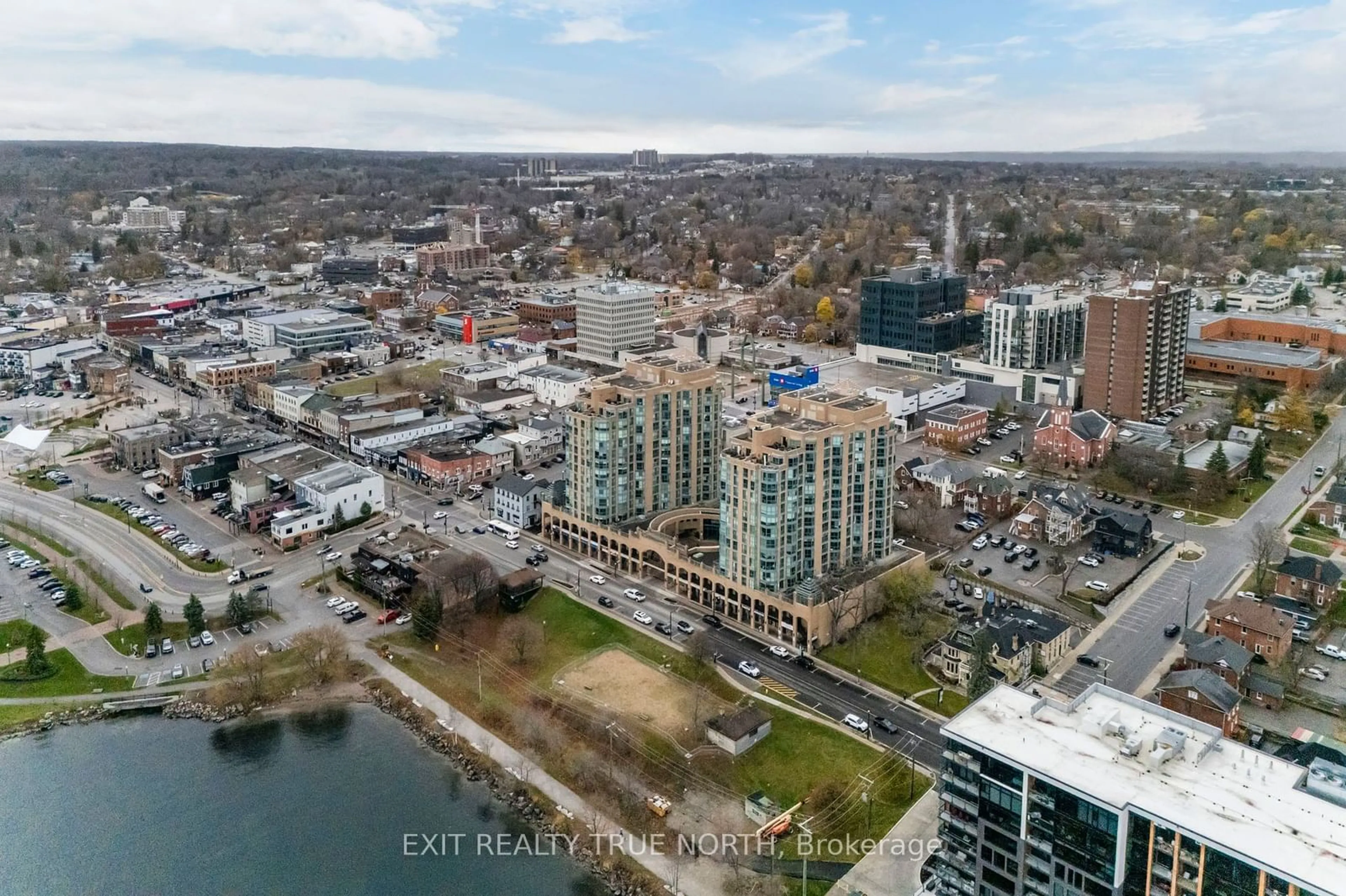 A pic from exterior of the house or condo, the view of city buildings for 140 Dunlop St #1502, Barrie Ontario L4M 6H9