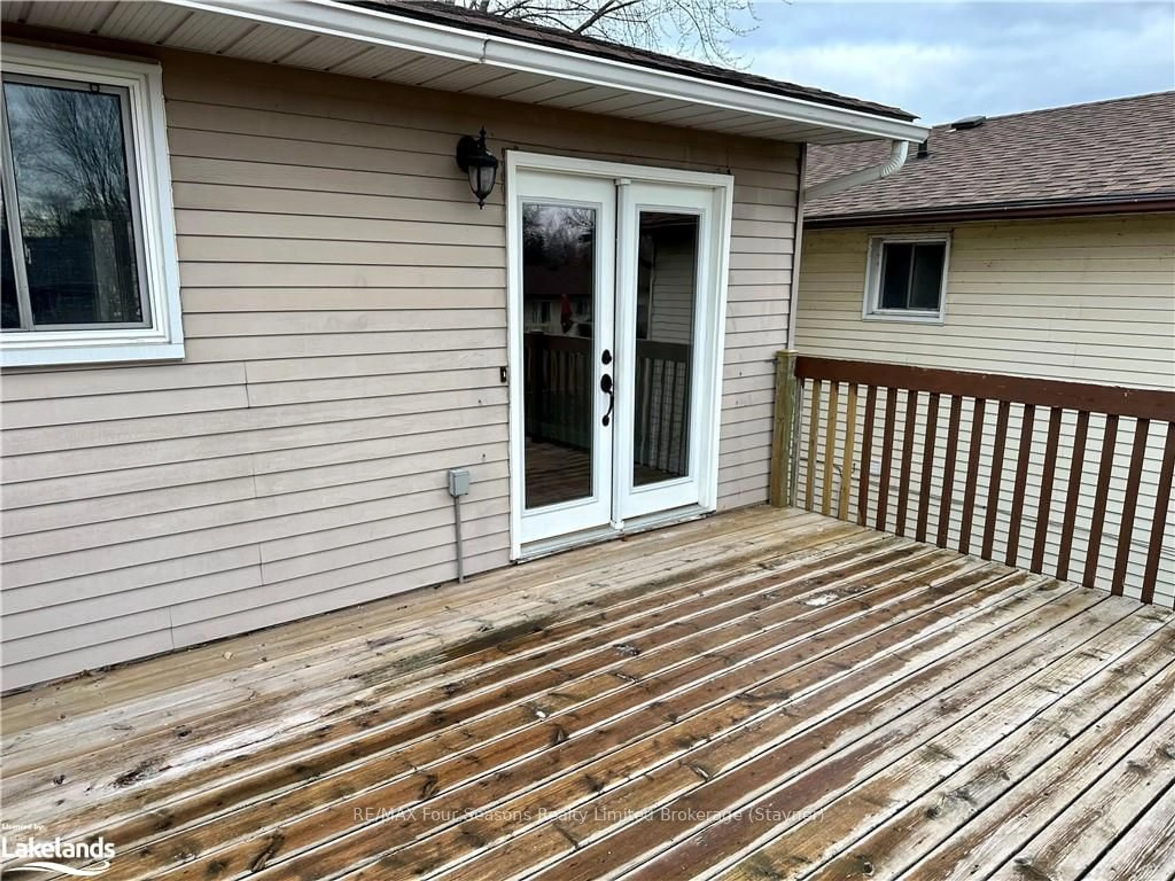 Patio, the fenced backyard for 14 KORLEA Cres, Orillia Ontario L3V 7K3