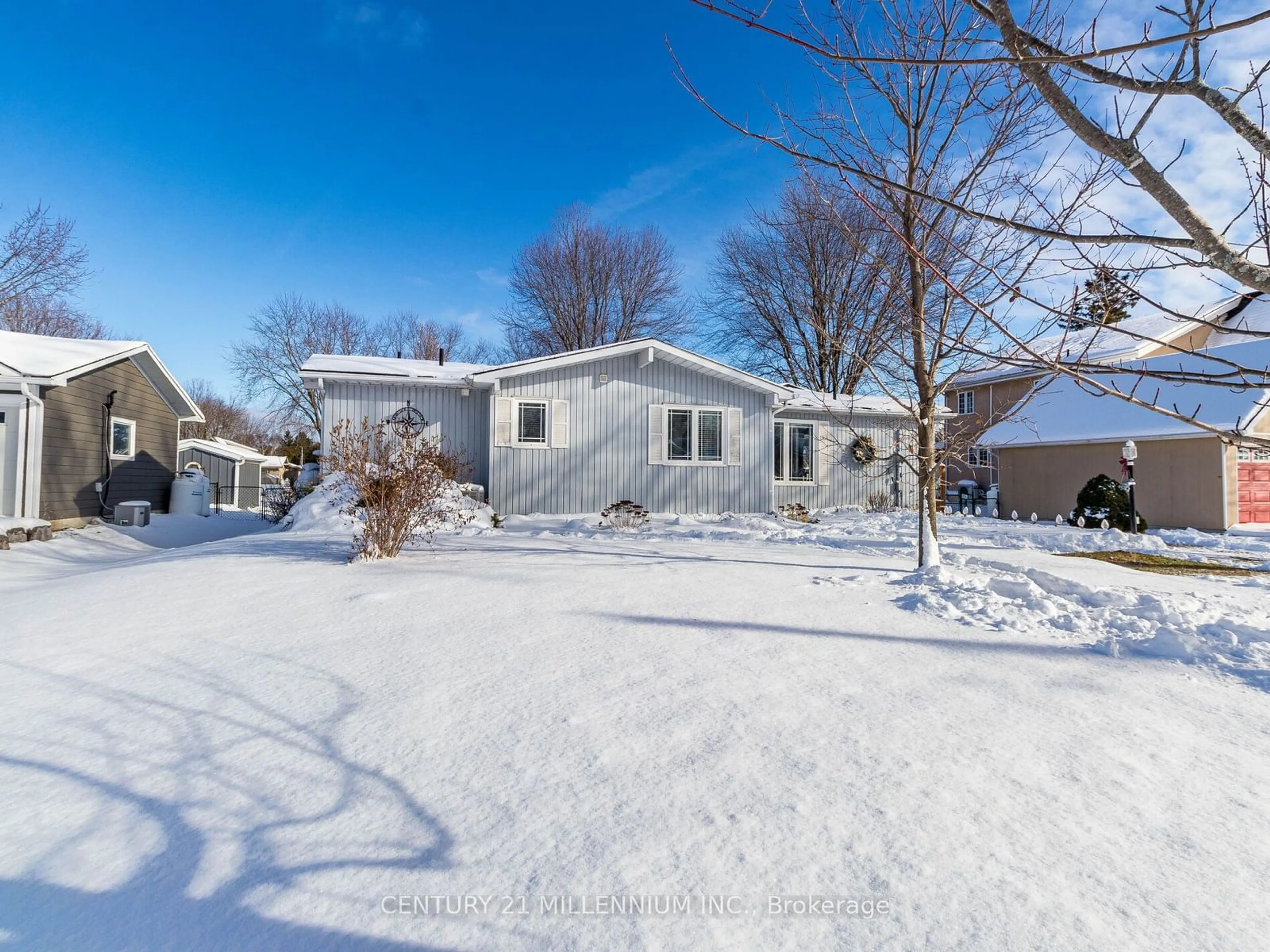 Frontside or backside of a home, the fenced backyard for 13 Turtle Path, Ramara Ontario L0K 1B0