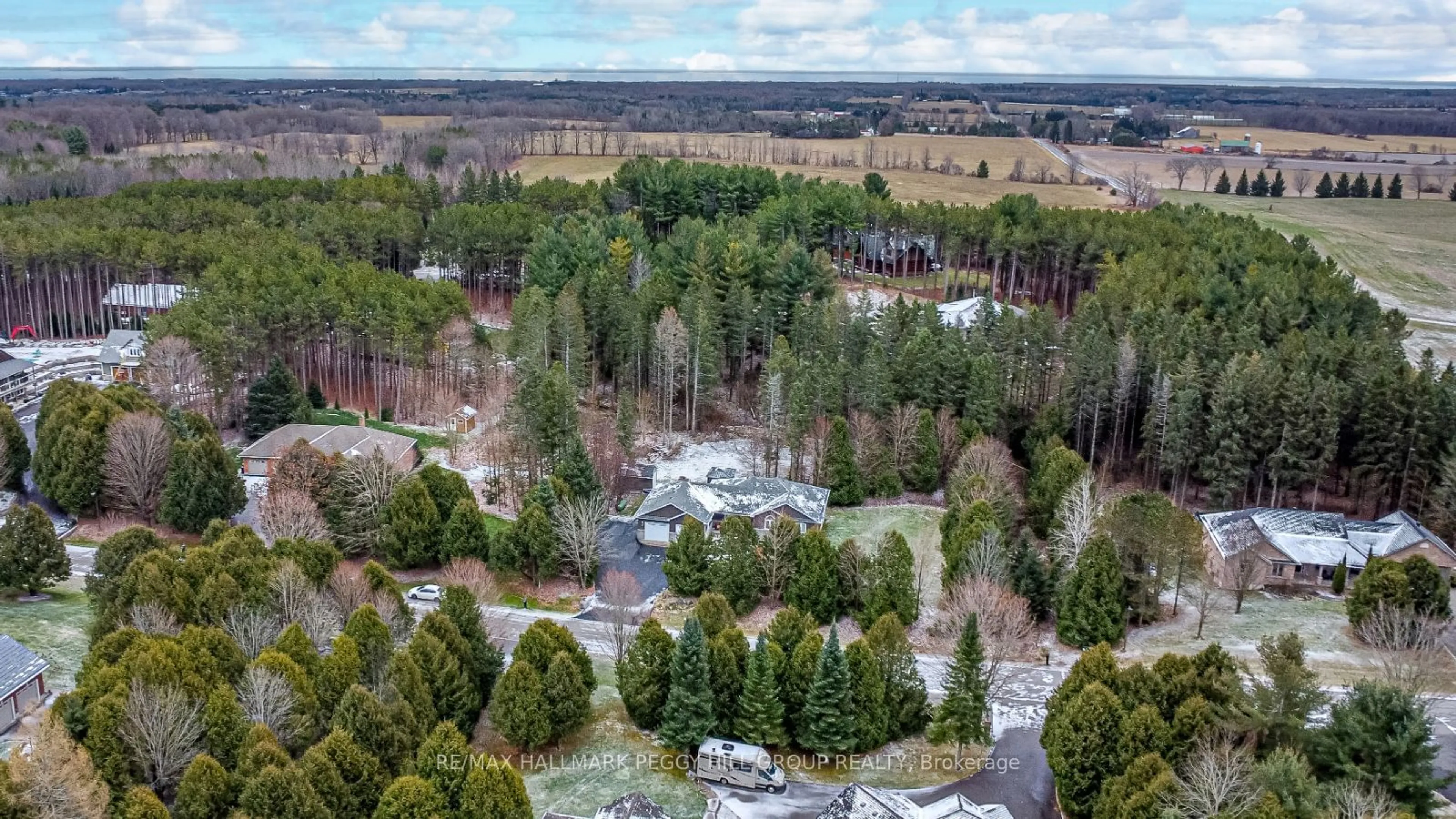 A pic from outside/outdoor area/front of a property/back of a property/a pic from drone, forest/trees view for 3 Jermey Lane, Oro-Medonte Ontario L0L 1T0