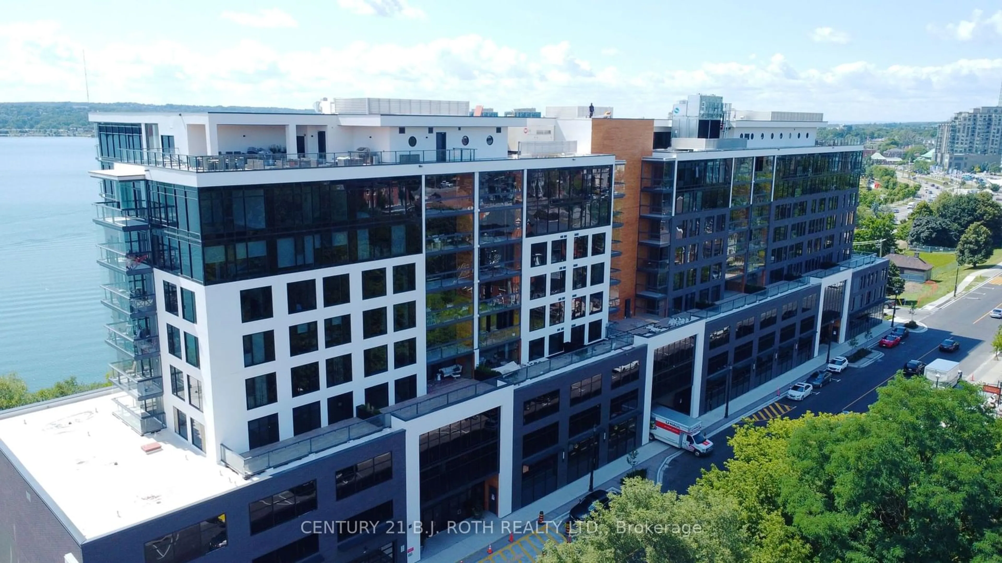 A pic from outside/outdoor area/front of a property/back of a property/a pic from drone, city buildings view from balcony for 185 Dunlop St #409, Barrie Ontario L4M 0L7