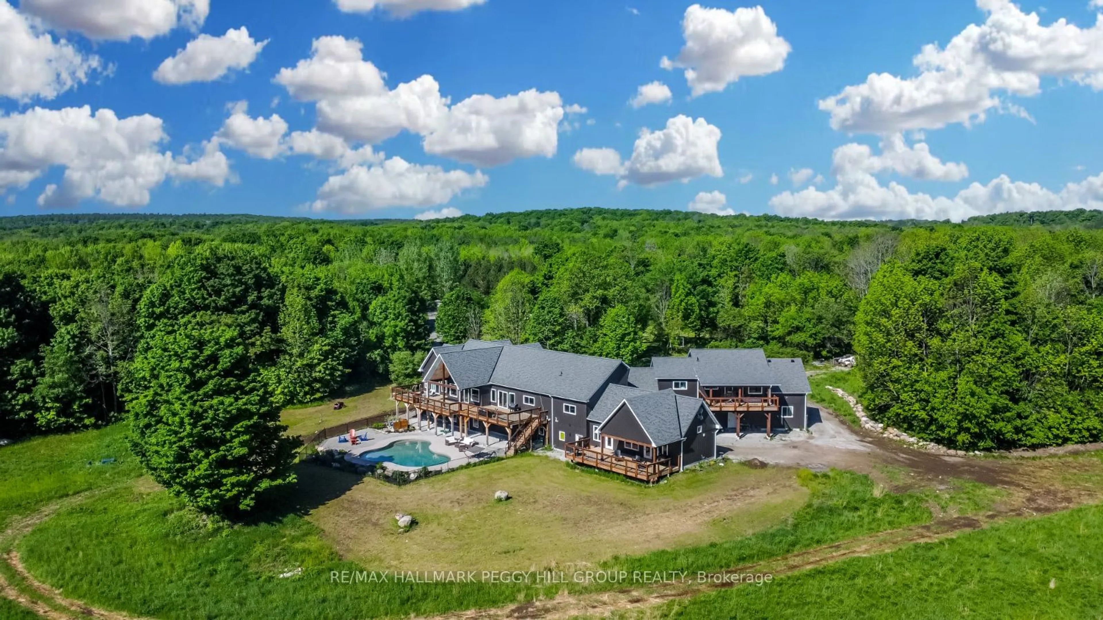 A pic from outside/outdoor area/front of a property/back of a property/a pic from drone, mountain view for 5385 Line 8, Oro-Medonte Ontario L0K 1N0