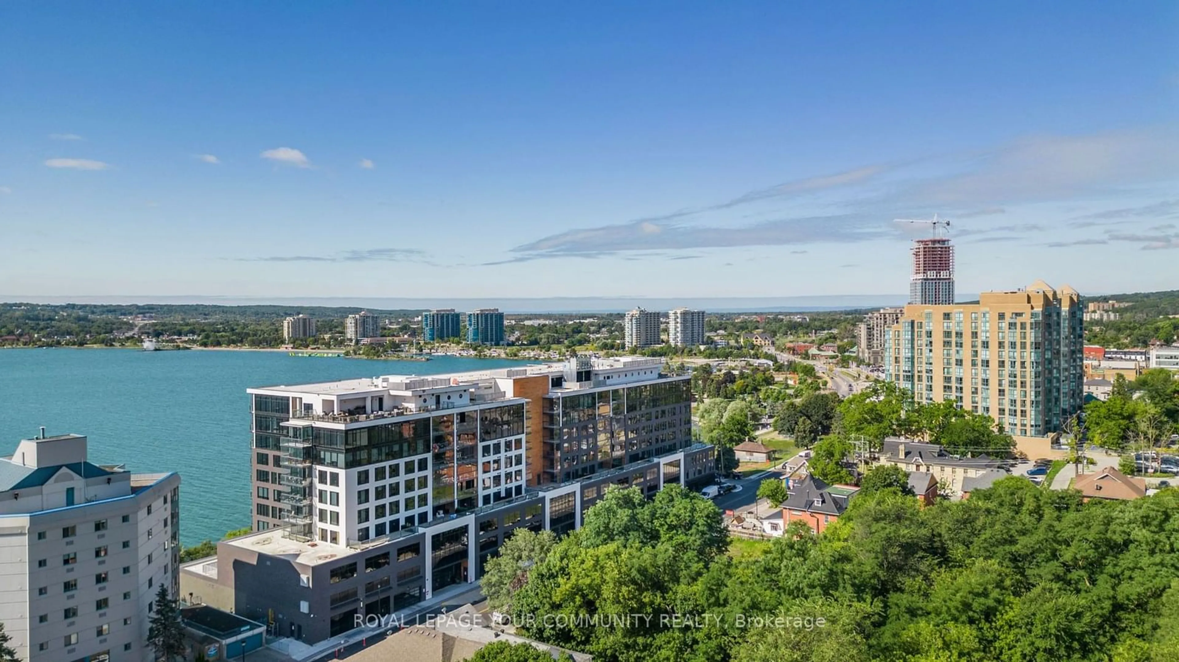 A pic from outside/outdoor area/front of a property/back of a property/a pic from drone, city buildings view from balcony for 185 Dunlop St #807, Barrie Ontario L4M 0L7