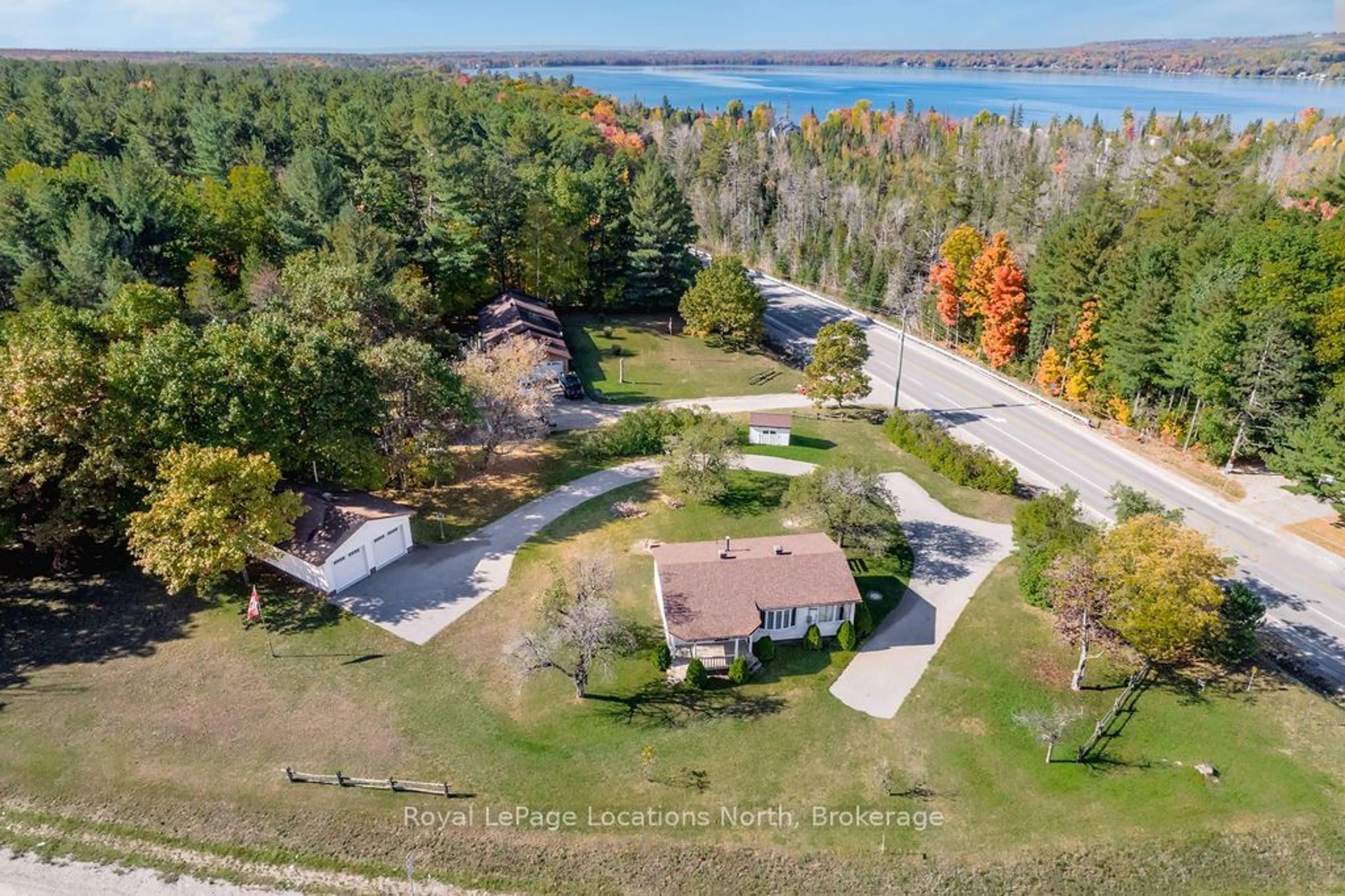 A pic from outside/outdoor area/front of a property/back of a property/a pic from drone, water/lake/river/ocean view for 5358 PENETANGUISHENE Rd, Springwater Ontario L0L 1P0