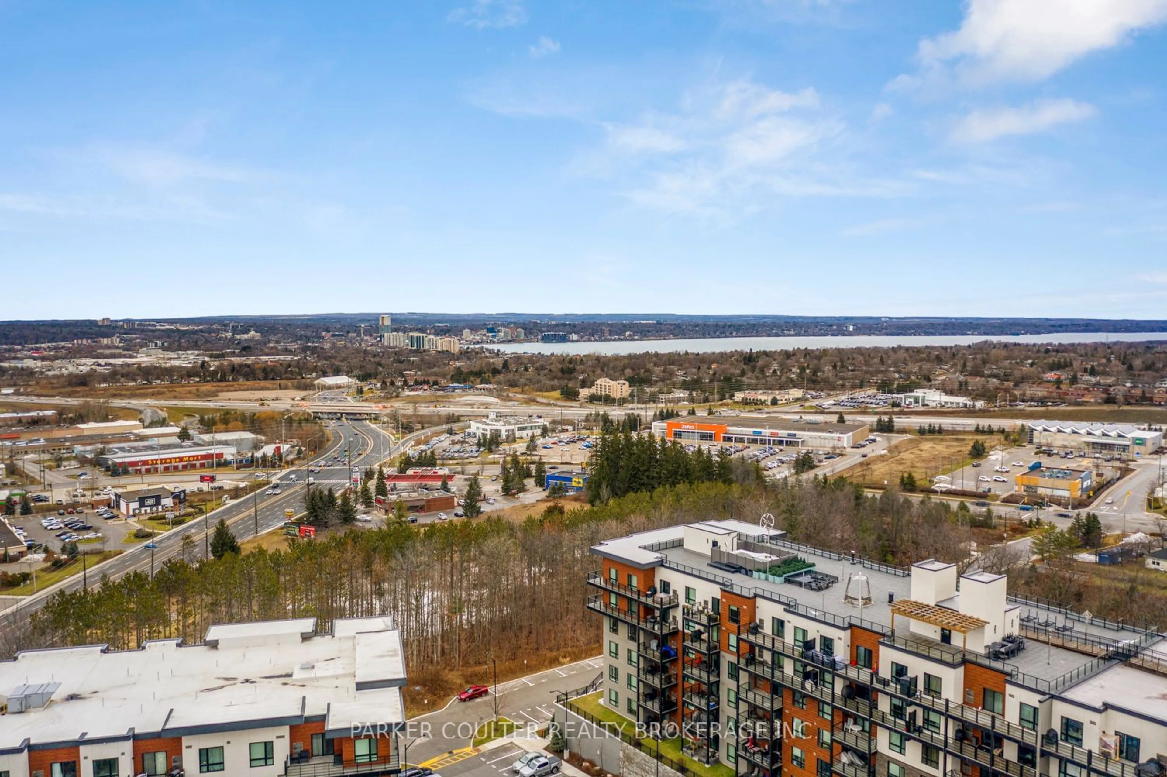 A pic from outside/outdoor area/front of a property/back of a property/a pic from drone, city buildings view from balcony for 304 Essa Rd #512, Barrie Ontario L9J 0H4