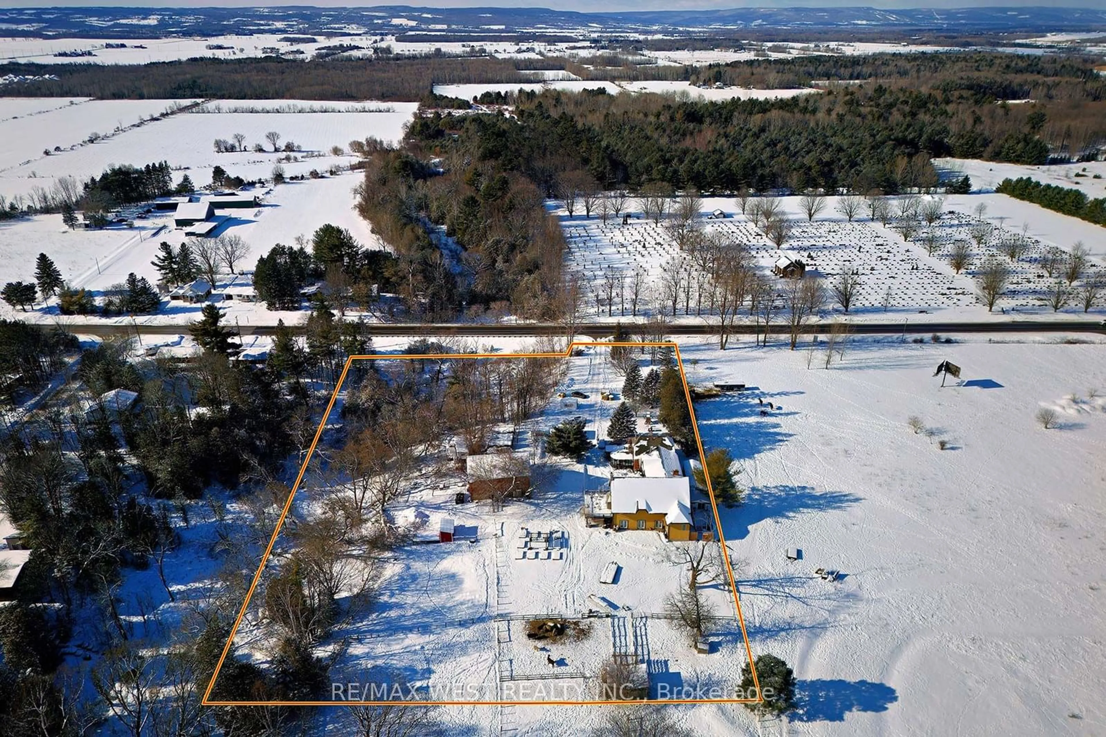 A pic from outside/outdoor area/front of a property/back of a property/a pic from drone, water/lake/river/ocean view for 7640 Highway 26 Rd, Clearview Ontario L0M 1S0