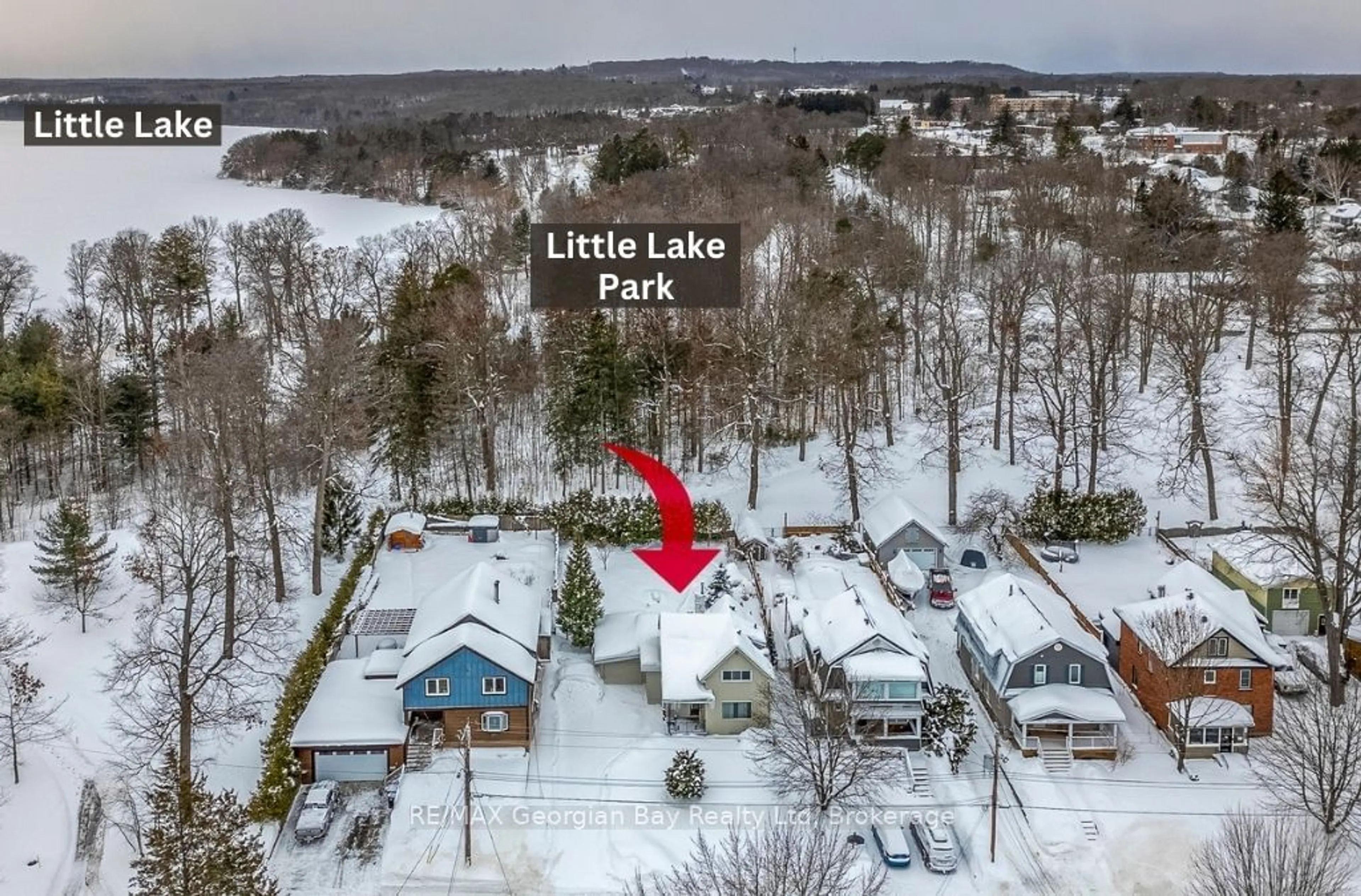 A pic from outside/outdoor area/front of a property/back of a property/a pic from drone, water/lake/river/ocean view for 420 Mildred St, Midland Ontario L4R 3R6